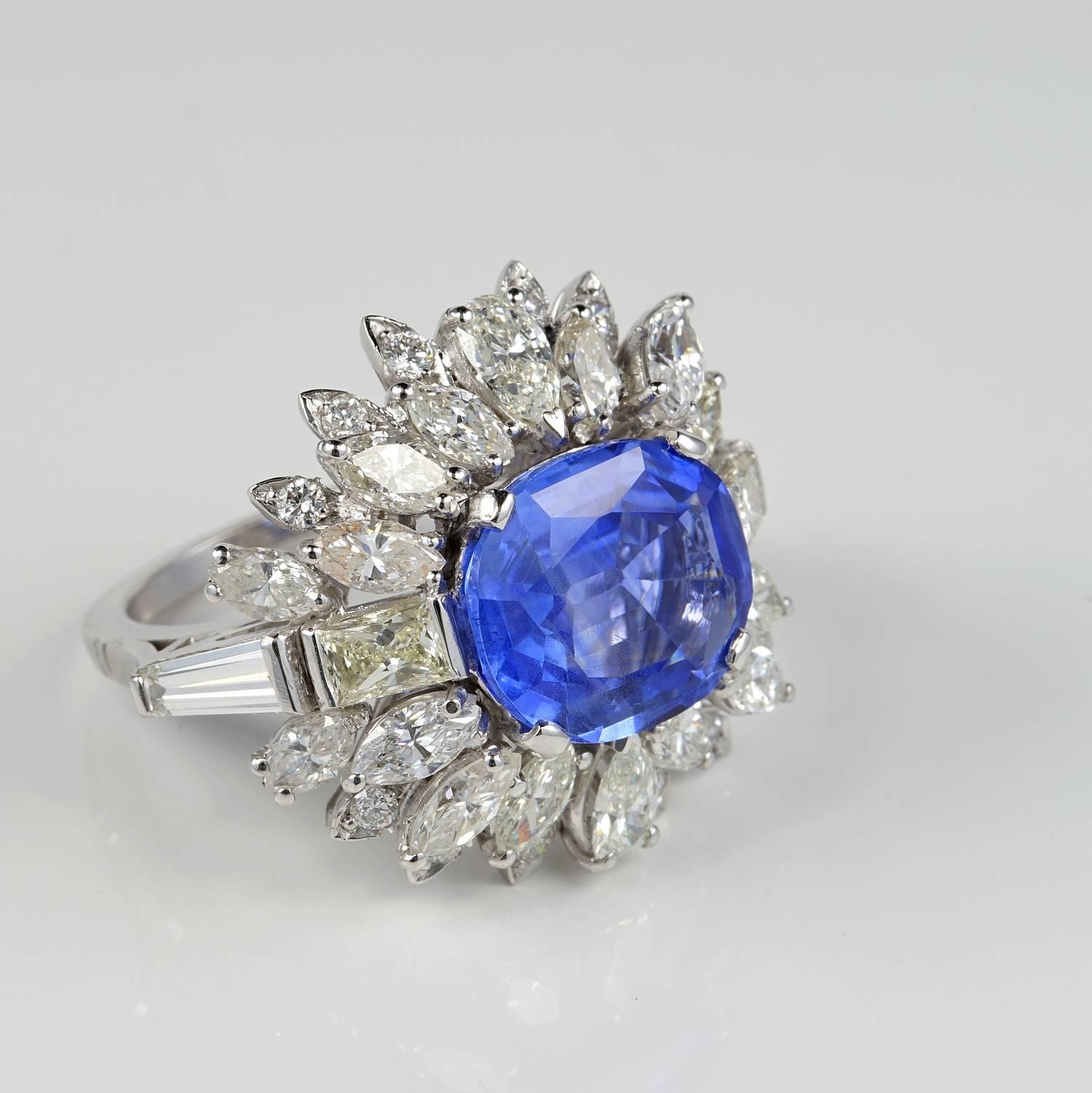 Contemporary Large Natural No Heat Sapphire Diamond Platinum Cocktail Ring For Sale