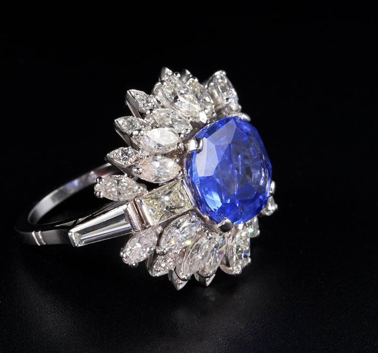 Large Natural No Heat Sapphire Diamond Platinum Cocktail Ring For Sale ...