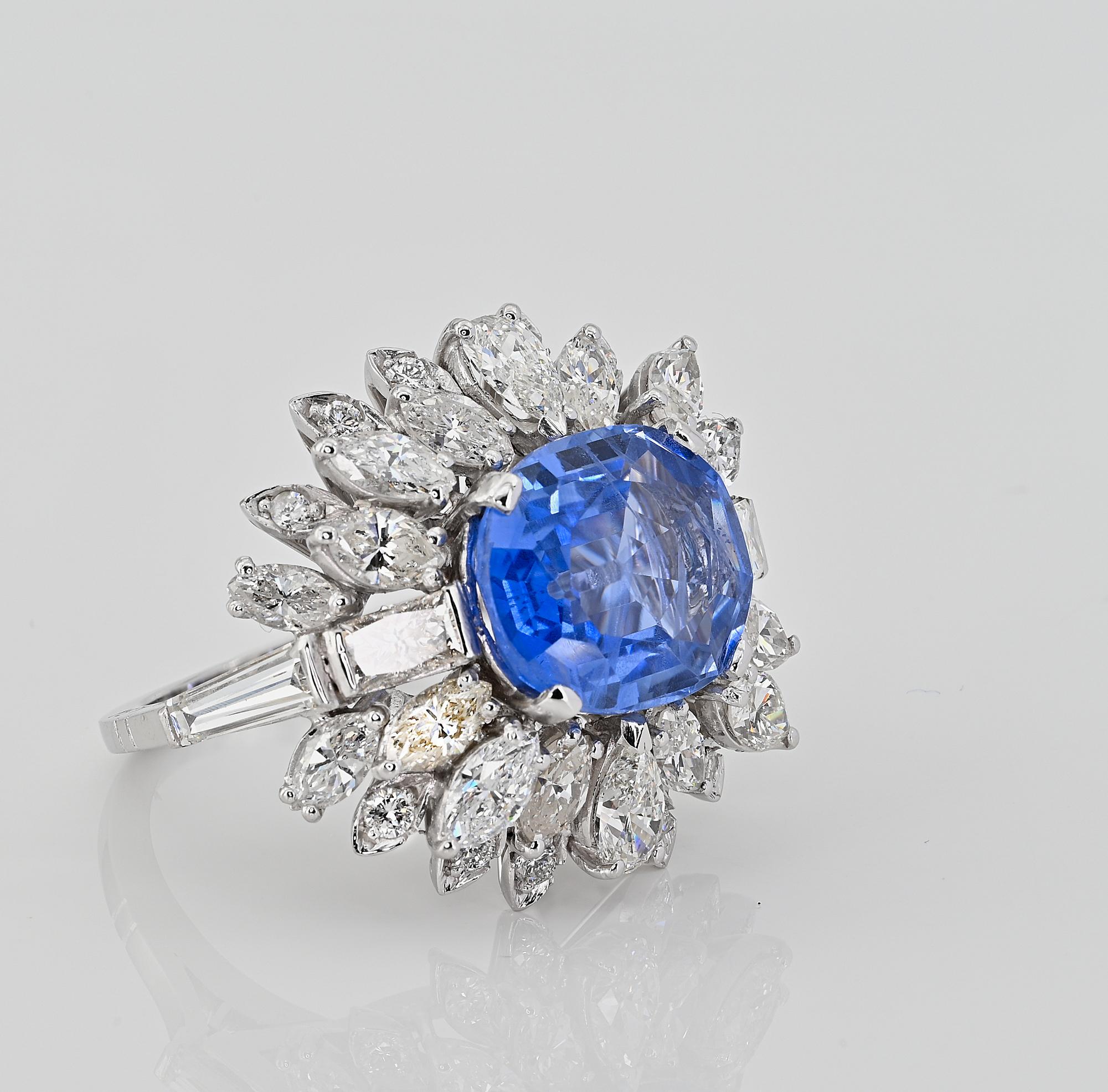 Oval Cut Large Natural No Heat Sapphire Diamond Platinum Cocktail Ring For Sale