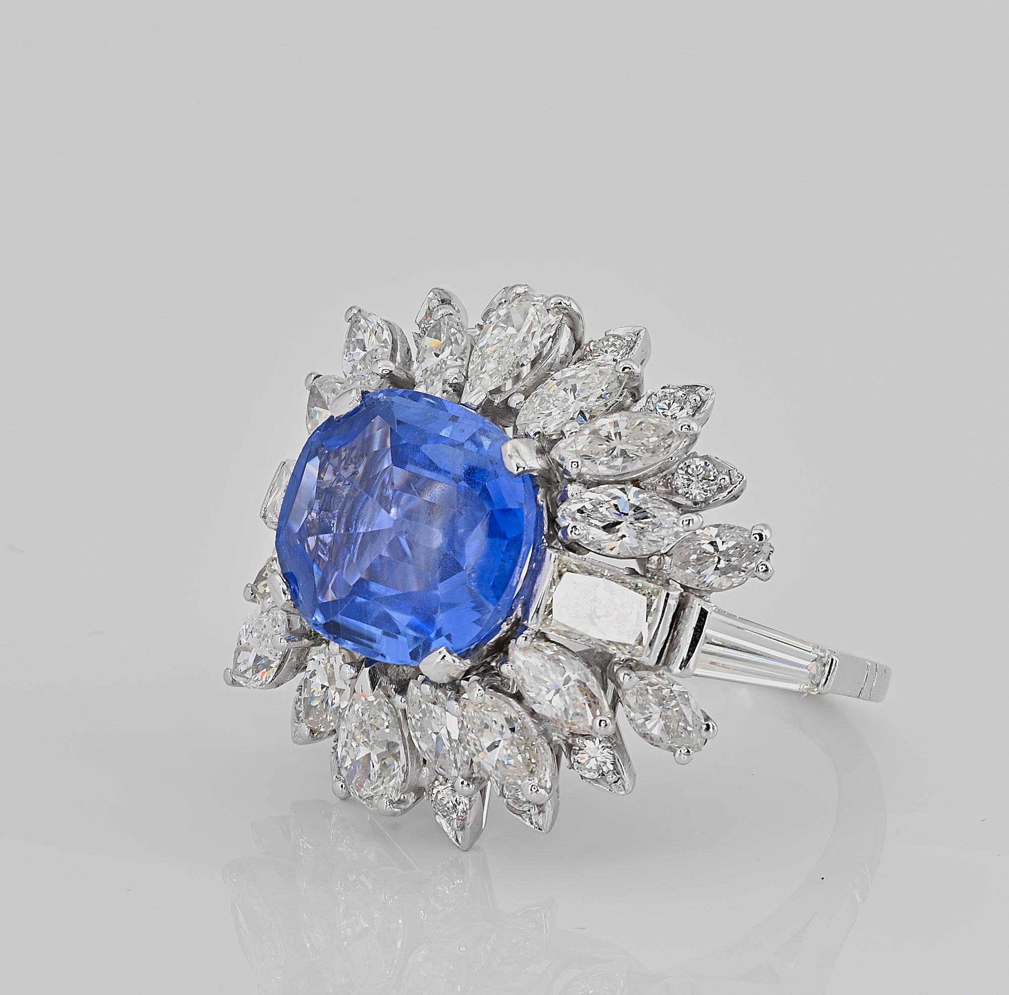 Women's or Men's Large Natural No Heat Sapphire Diamond Platinum Cocktail Ring For Sale