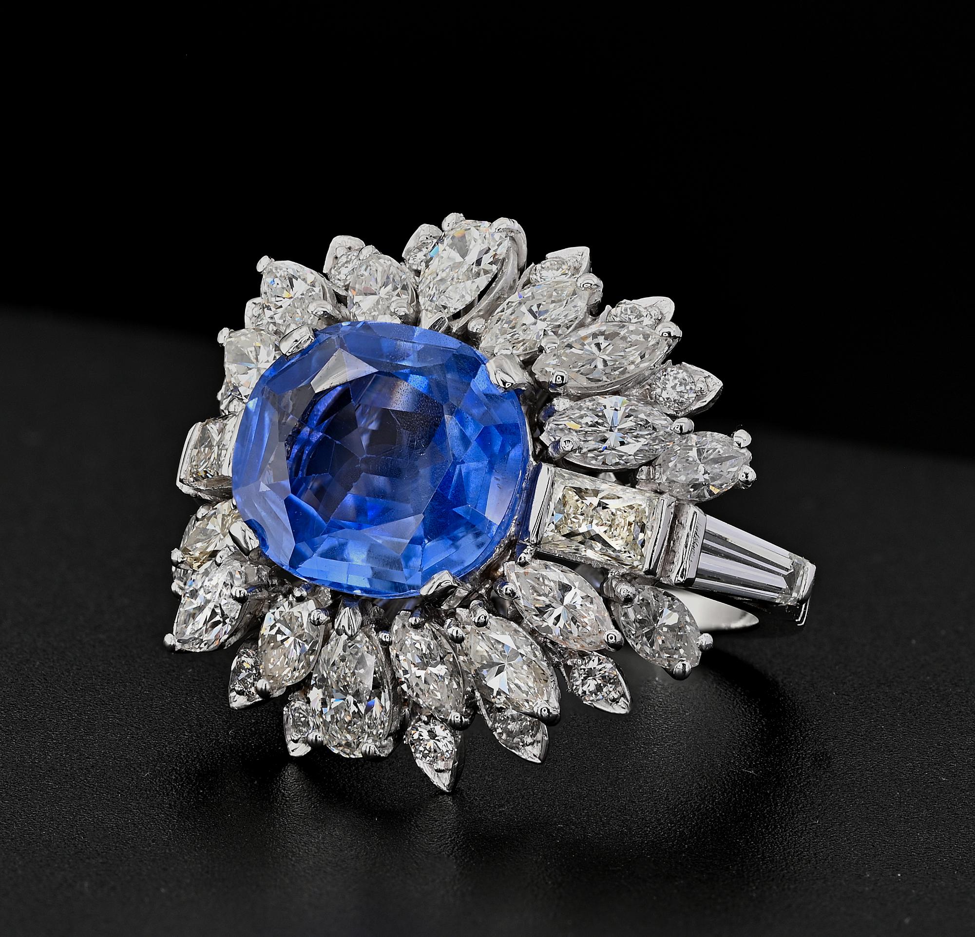Large Natural No Heat Sapphire Diamond Platinum Cocktail Ring For Sale 1