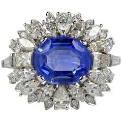 Large Natural No Heat Sapphire Diamond Platinum Cocktail Ring