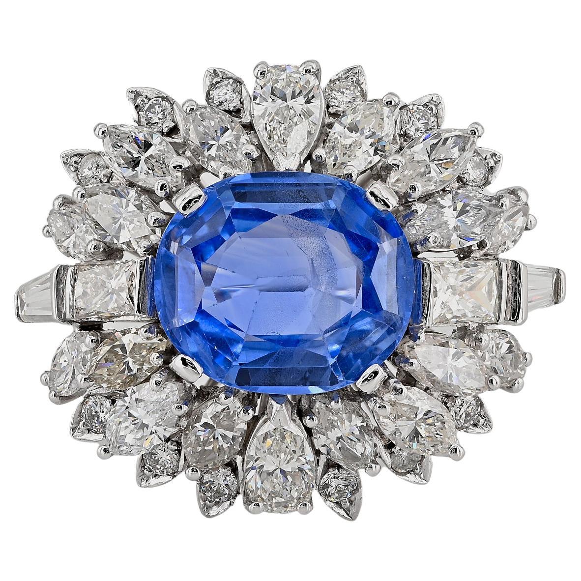 Large Natural No Heat Sapphire Diamond Platinum Cocktail Ring For Sale