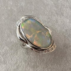 Large Natural Opal 6.81 carat and Diamond Ring in Platinum