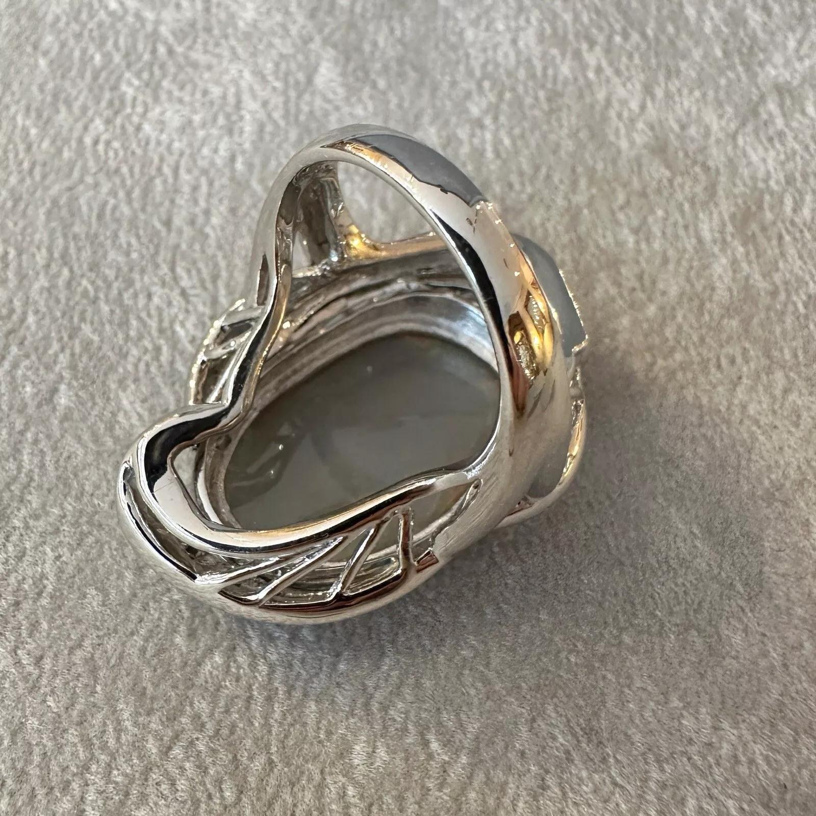 Round Cut Large Natural Opal 6.81 carat and Diamond Ring in Platinum For Sale