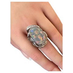 Large Natural Opal 6.81 carat and Diamond Ring in Platinum