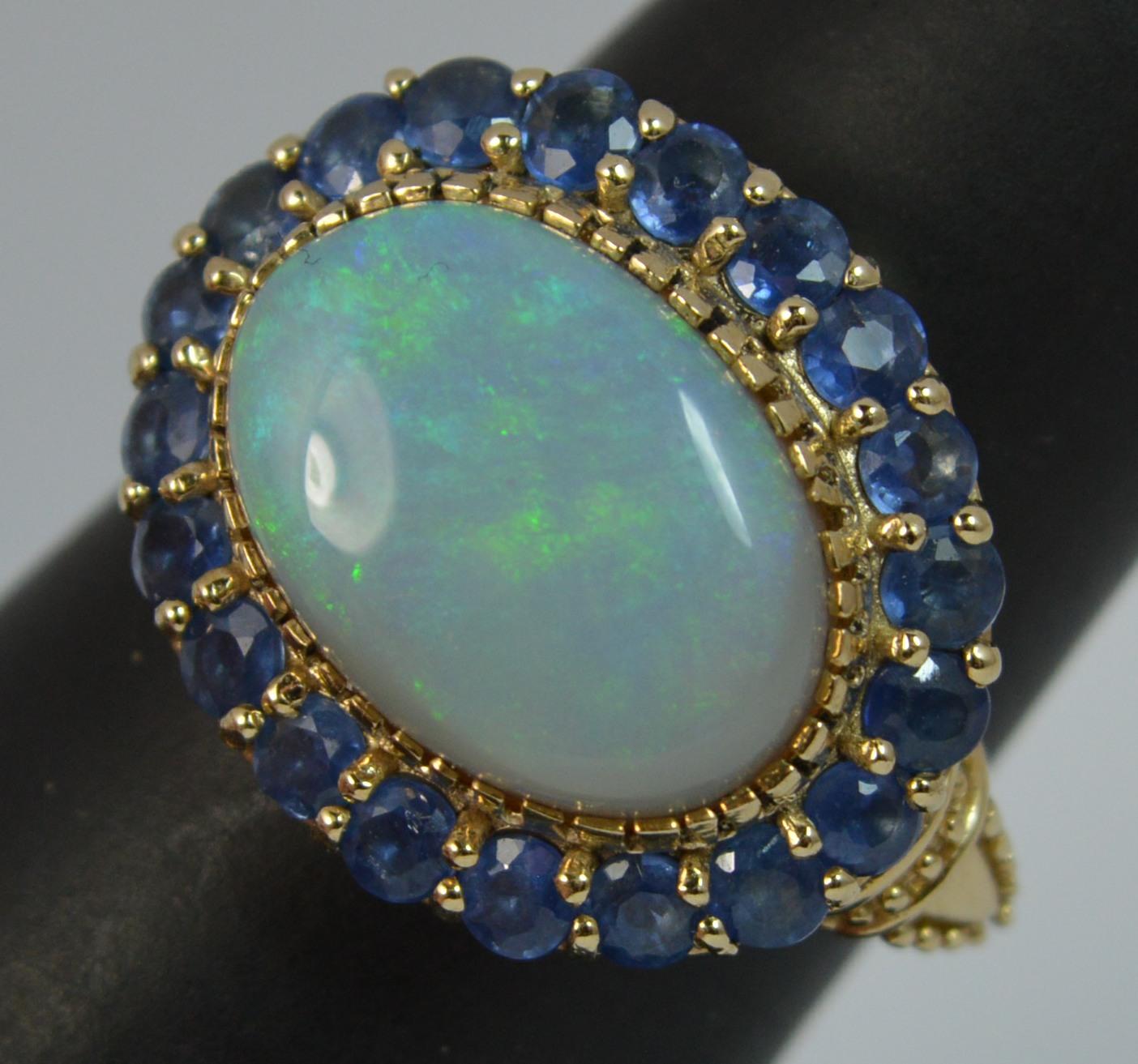 Large Natural Opal and Ceylon Sapphire 9 Carat Gold Cluster Ring 4