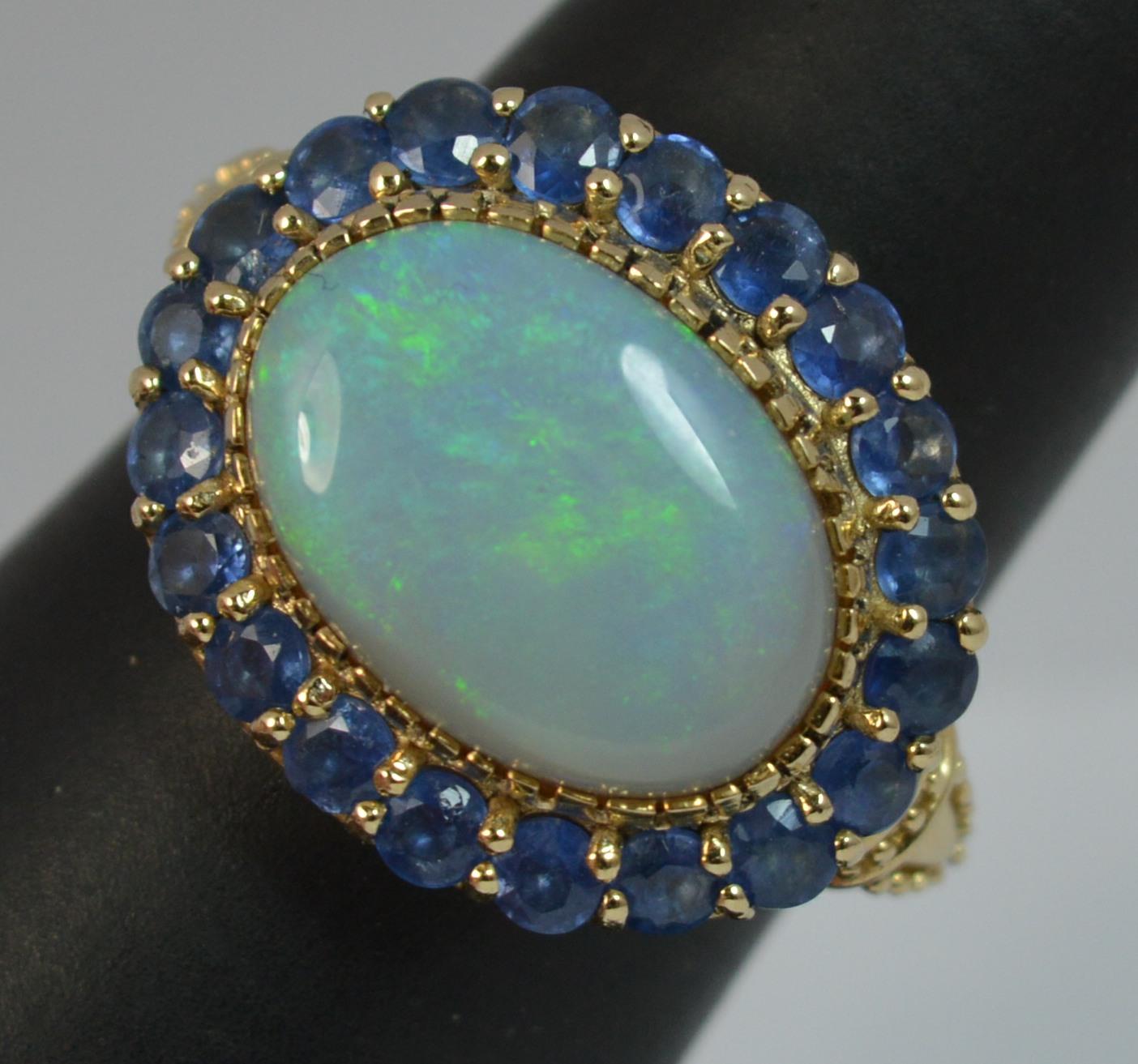Large Natural Opal and Ceylon Sapphire 9 Carat Gold Cluster Ring 5