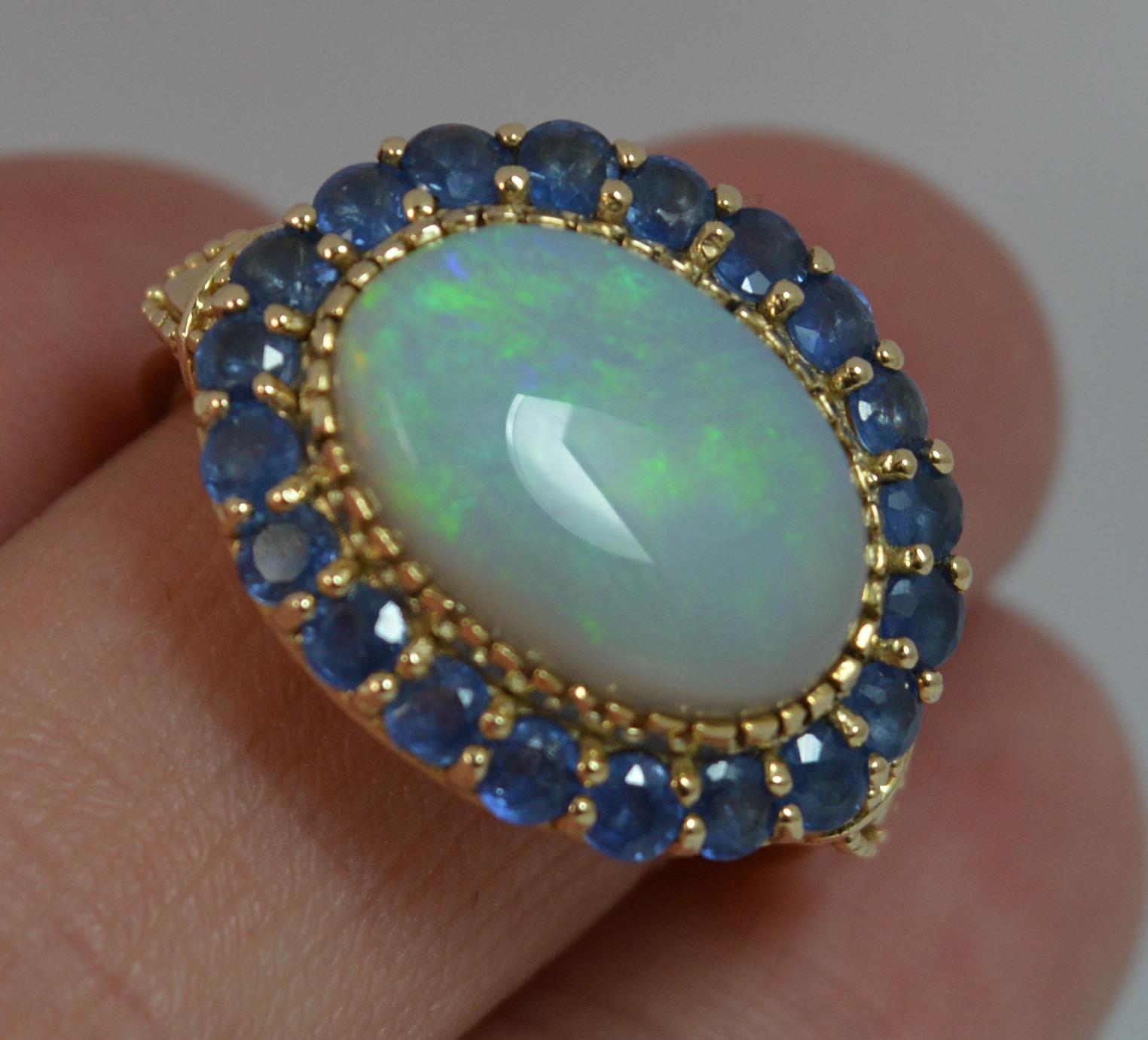 Modern Large Natural Opal and Ceylon Sapphire 9 Carat Gold Cluster Ring