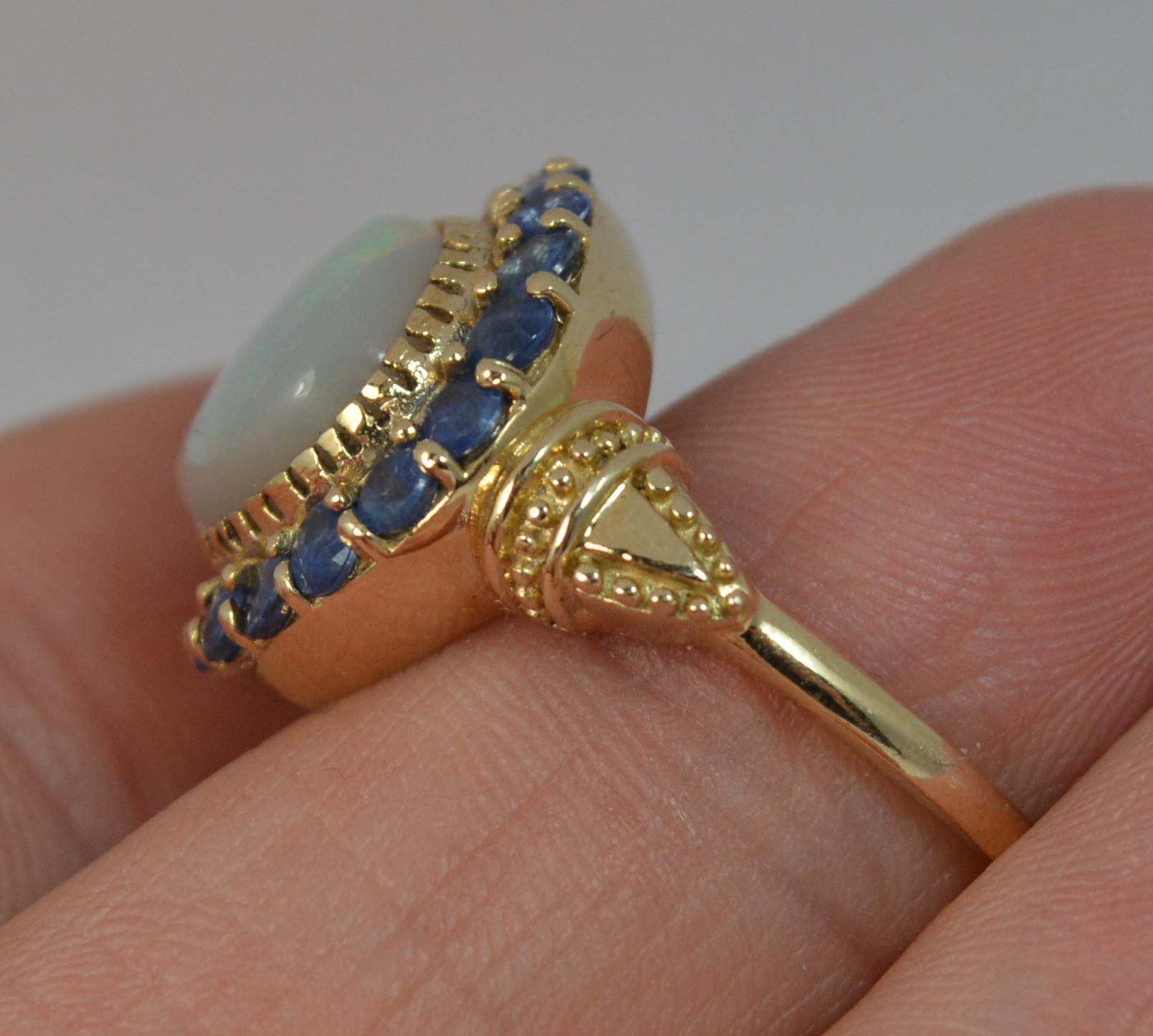 Large Natural Opal and Ceylon Sapphire 9 Carat Gold Cluster Ring In Good Condition In St Helens, GB
