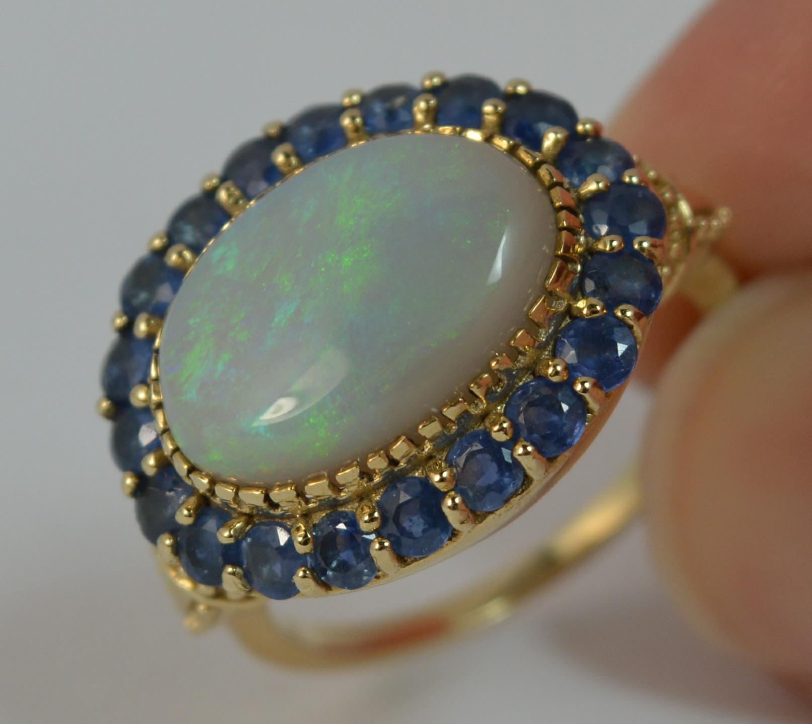 Large Natural Opal and Ceylon Sapphire 9 Carat Gold Cluster Ring 2