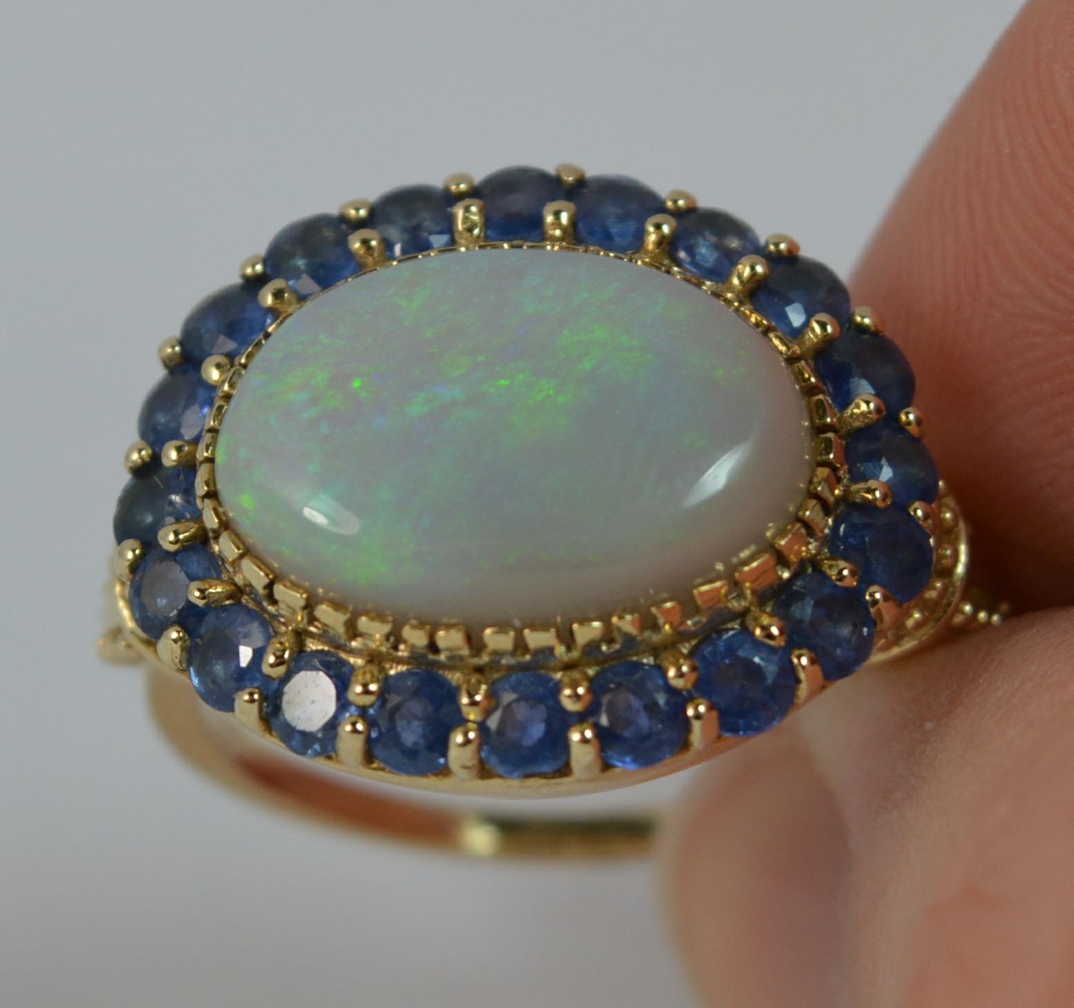 Large Natural Opal and Ceylon Sapphire 9 Carat Gold Cluster Ring 3