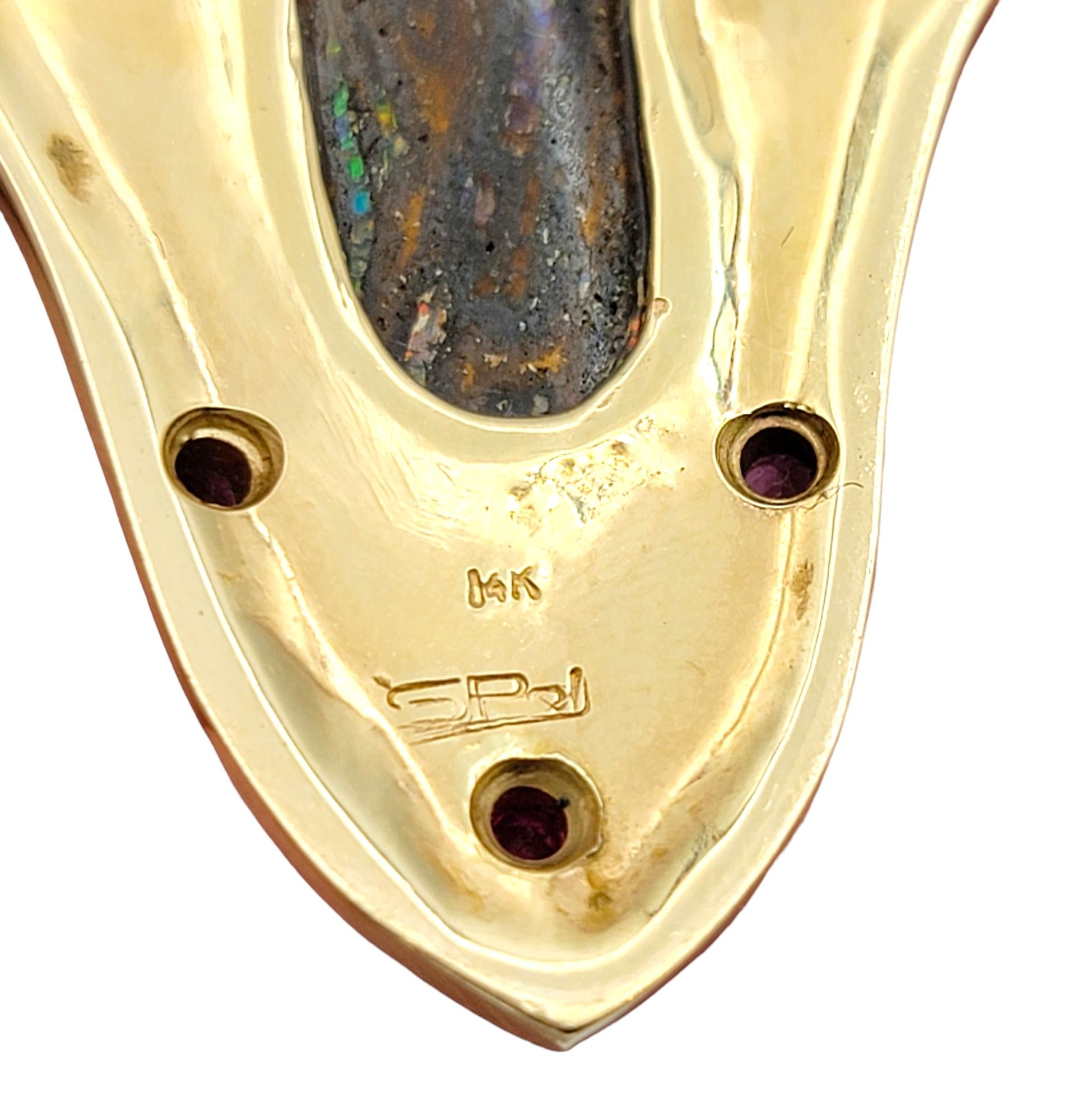 Grand pendentif en or jaune brossé 14 carats avec opale naturelle et pierres synthétiques Bon état - En vente à Scottsdale, AZ