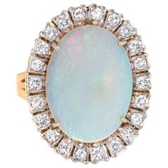 Großer natürlicher Opal Diamant Ring Vintage 18 Karat Gold Oval Cocktailschmuck