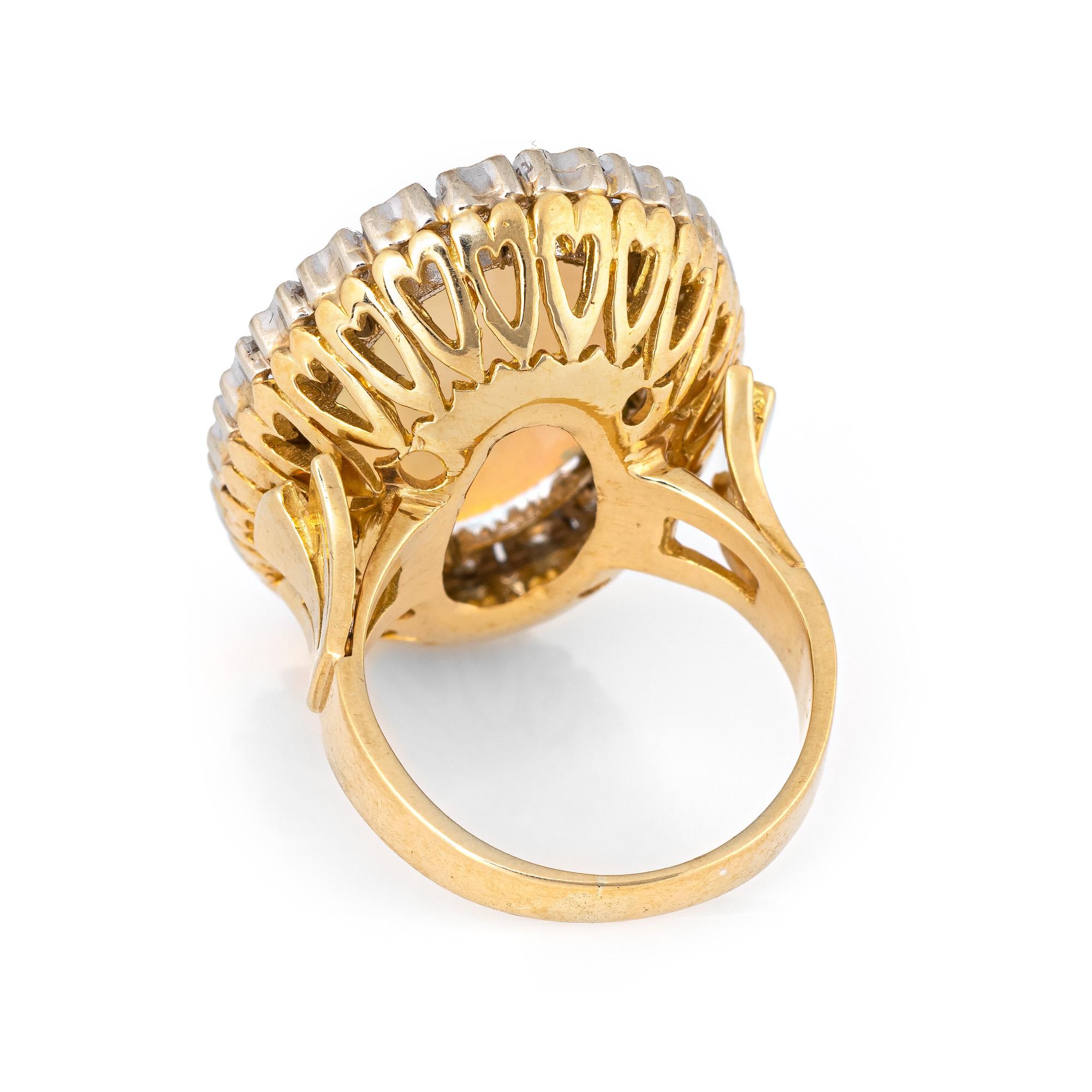 Modern Large Natural Opal Diamond Ring Vintage 18 Karat Gold Oval Cocktail Jewelry