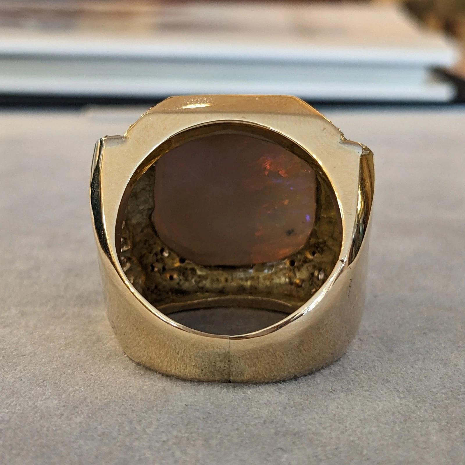 Large Natural Opal Ring with Diamonds in 14k Yellow Gold For Sale 1