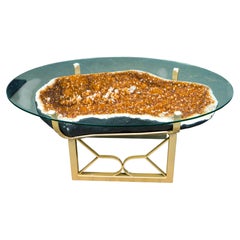 Large Natural Orange Citrine & Calcite Geode Coffee Table