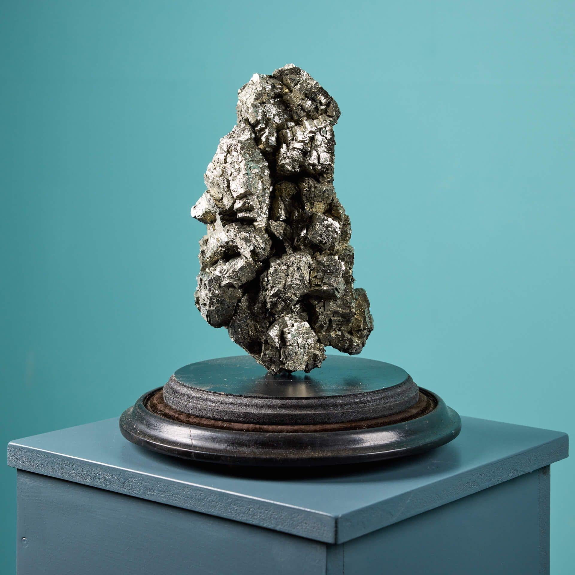 English Large Natural Pyrite Specimen in Dome Display Case For Sale