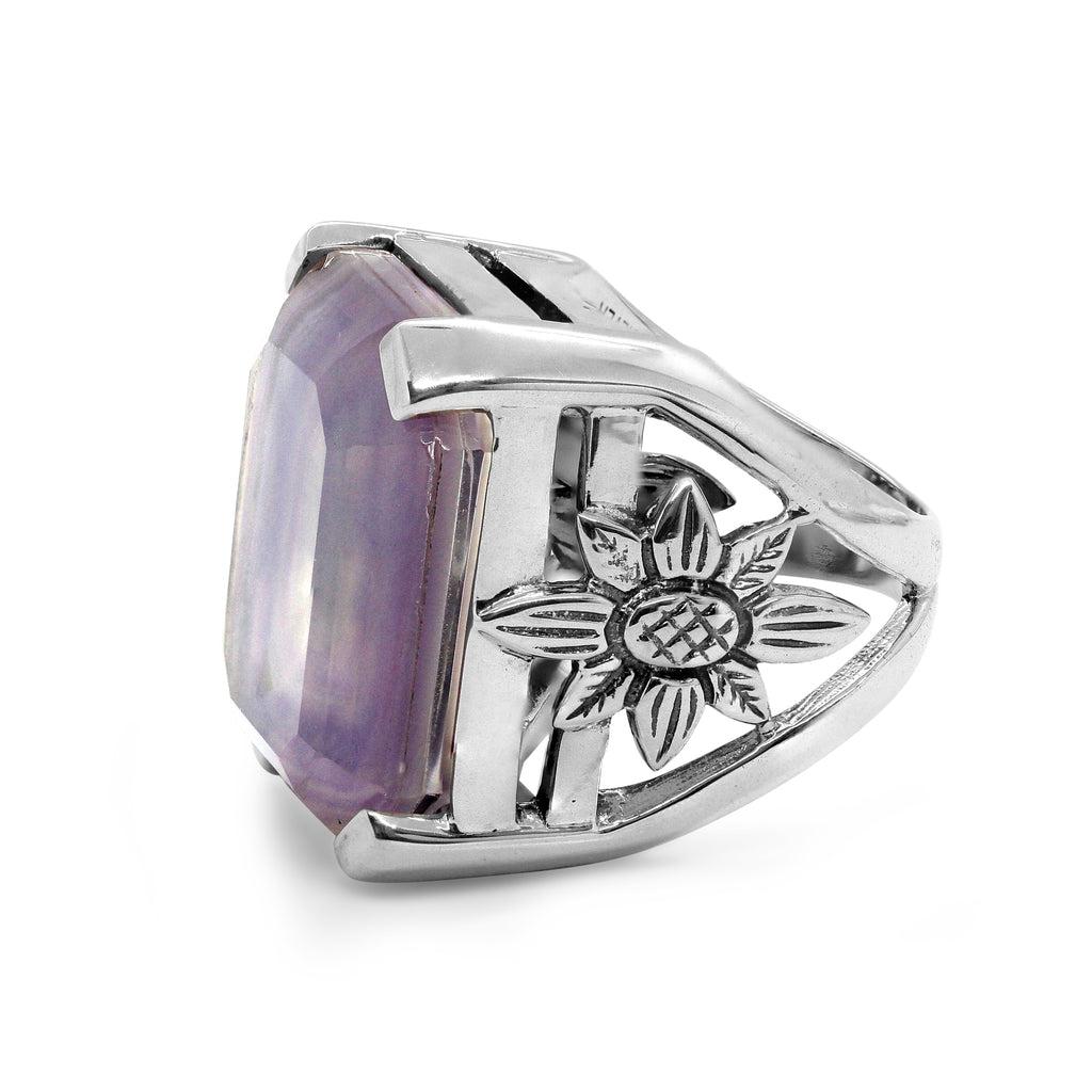 For Sale:  Large Natural Quartz & Purple Agate Ring In Sterling Silver 2