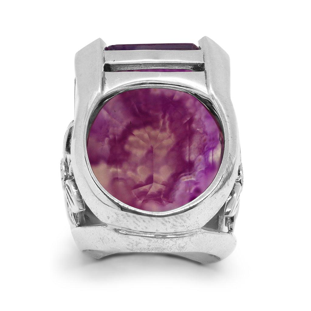 For Sale:  Large Natural Quartz & Purple Agate Ring In Sterling Silver 3