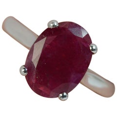 Large Natural Ruby and 18 Carat White Gold Solitaire Ring
