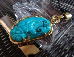 140Carat Natural Sleeping Beauty Turquoise Carving Nacklace Gold & Diamond