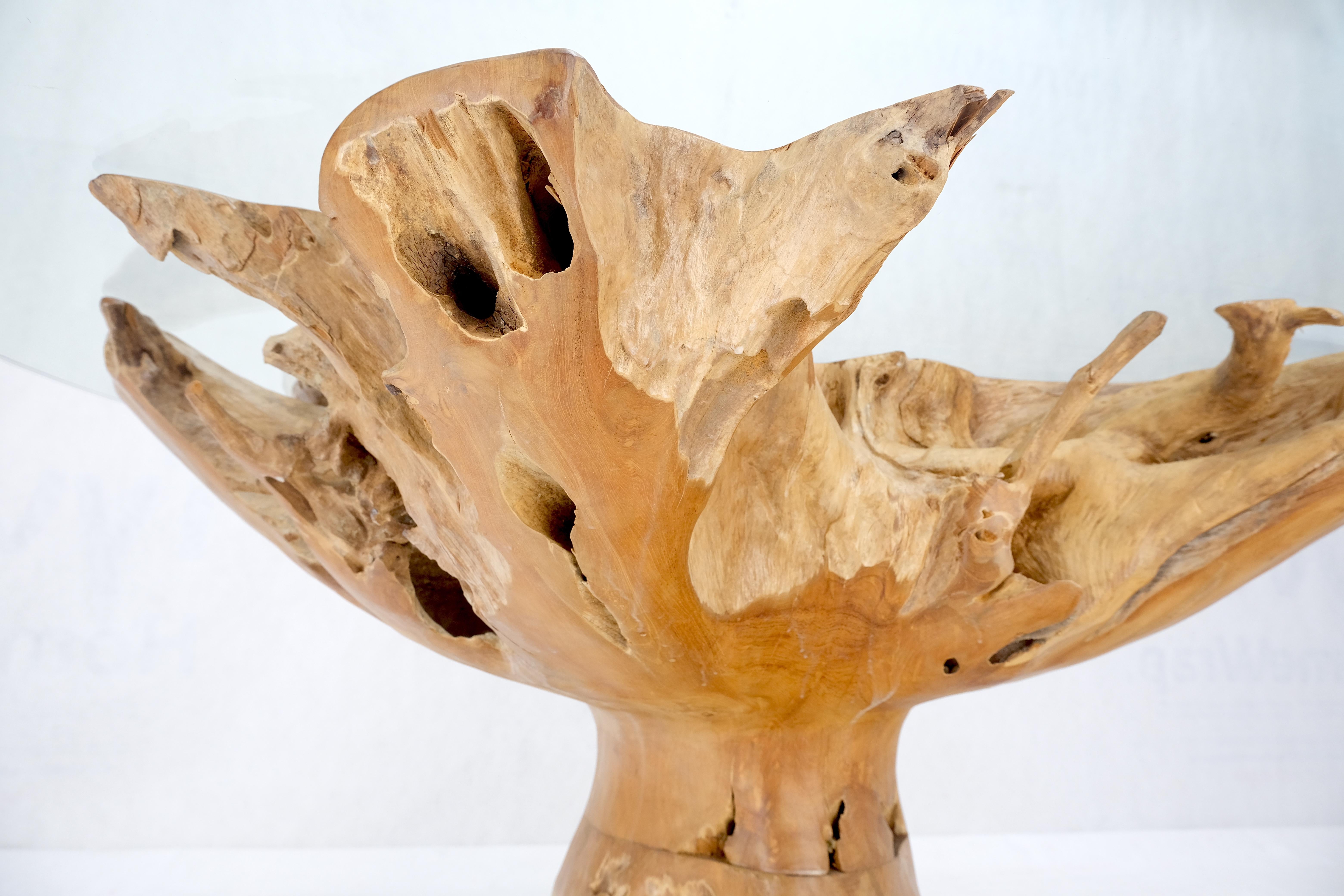 Large Natural Specimen Turned Drift Wood Base Round Glass Top Dining Table MINT! For Sale 4