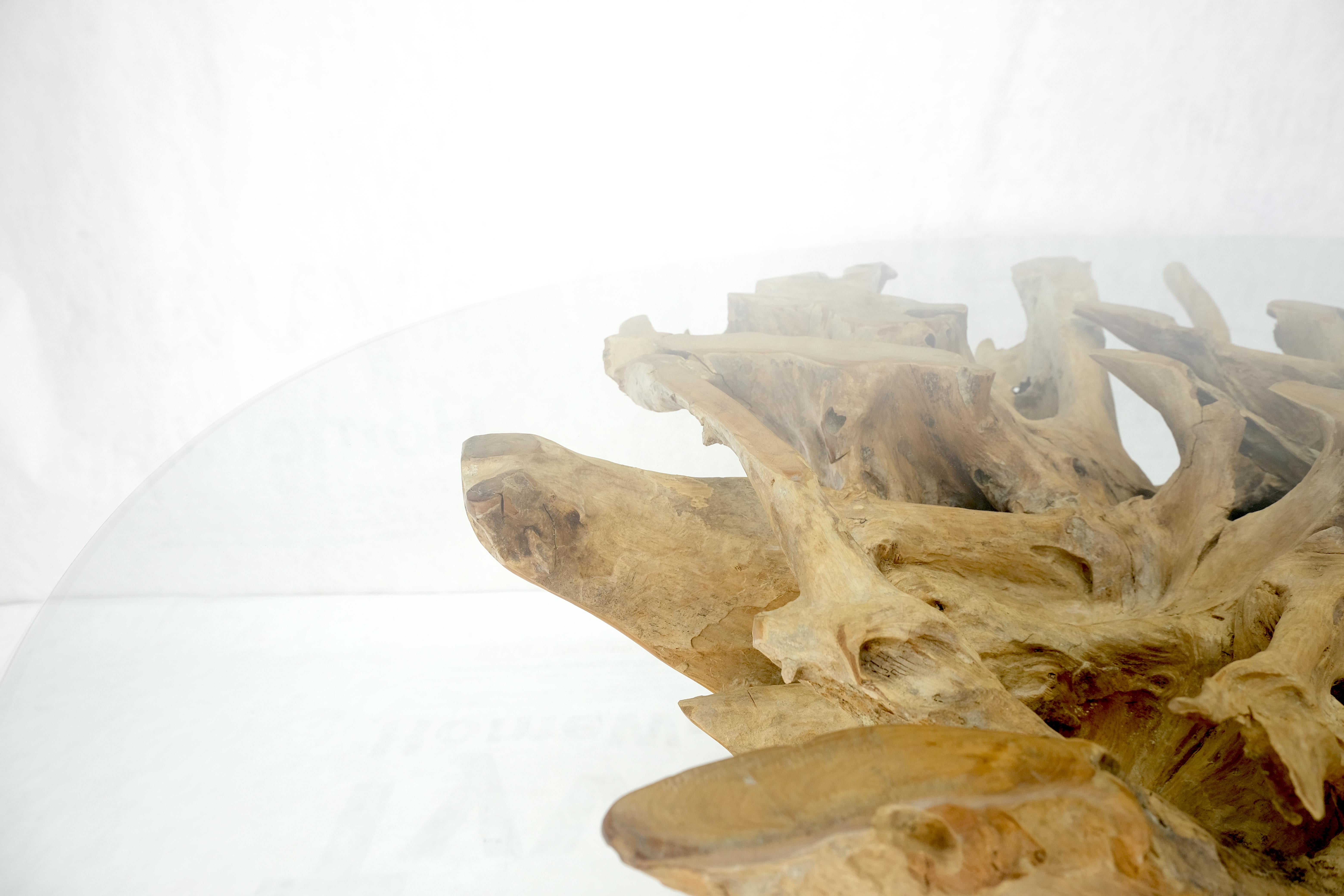 Large Natural Specimen Turned Drift Wood Base Round Glass Top Dining Table MINT! For Sale 5