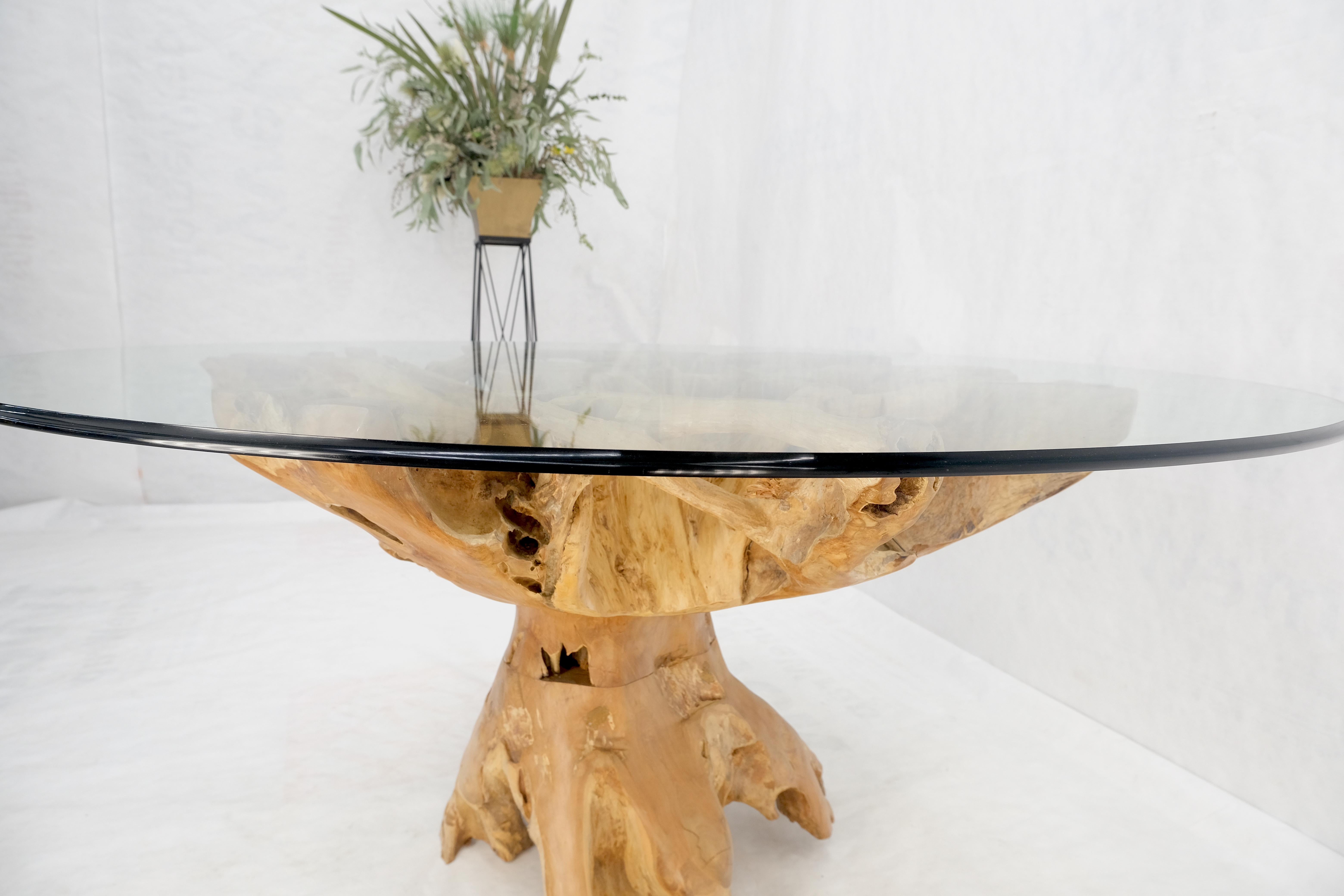 Large Natural Specimen Turned Drift Wood Base Round Glass Top Dining Table MINT! For Sale 6