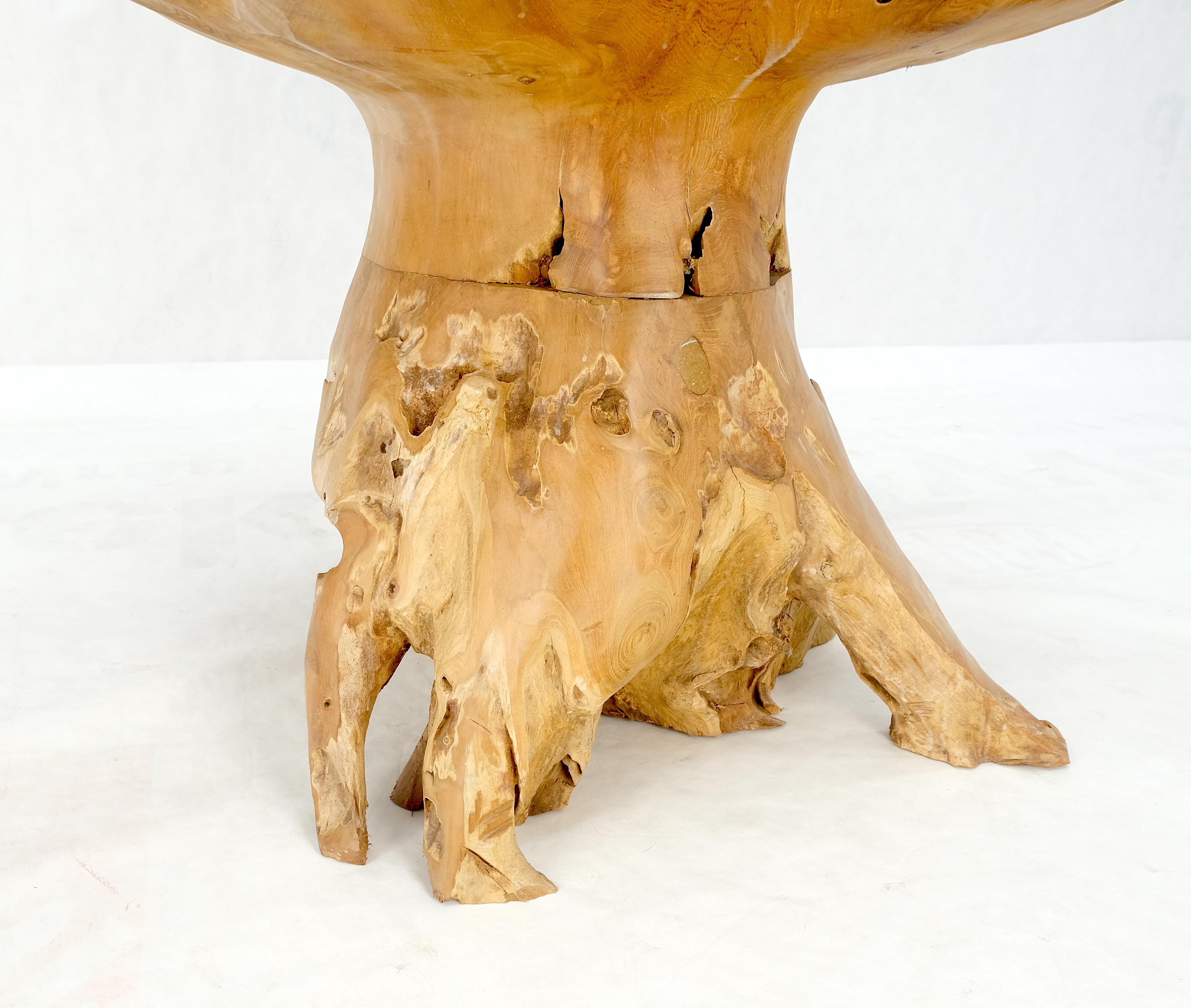 Large Natural Specimen Turned Drift Wood Base Round Glass Top Dining Table MINT! For Sale 3