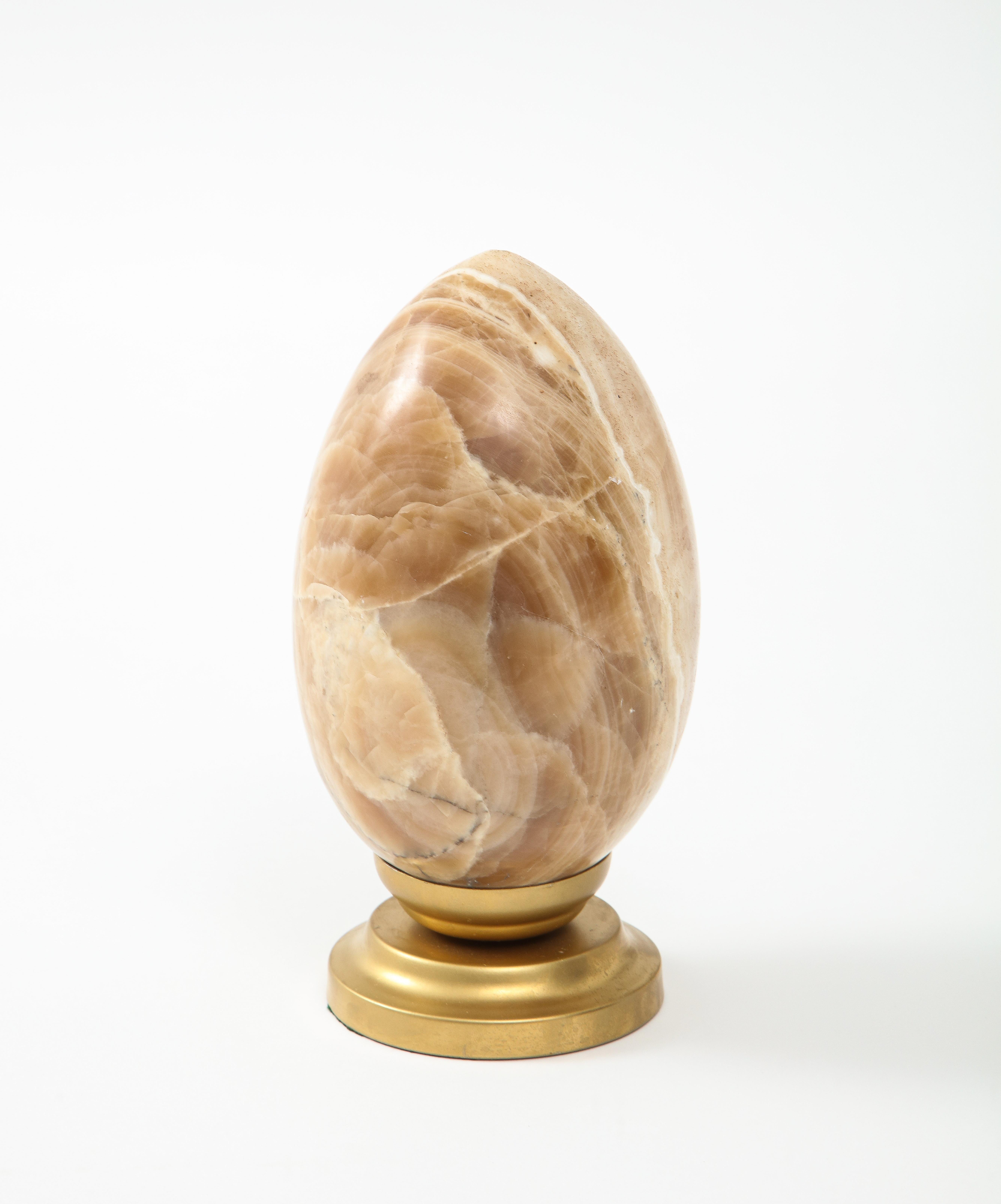 American Large Natural Stone Onyx Egg Mounted on a Metal Stand  For Sale