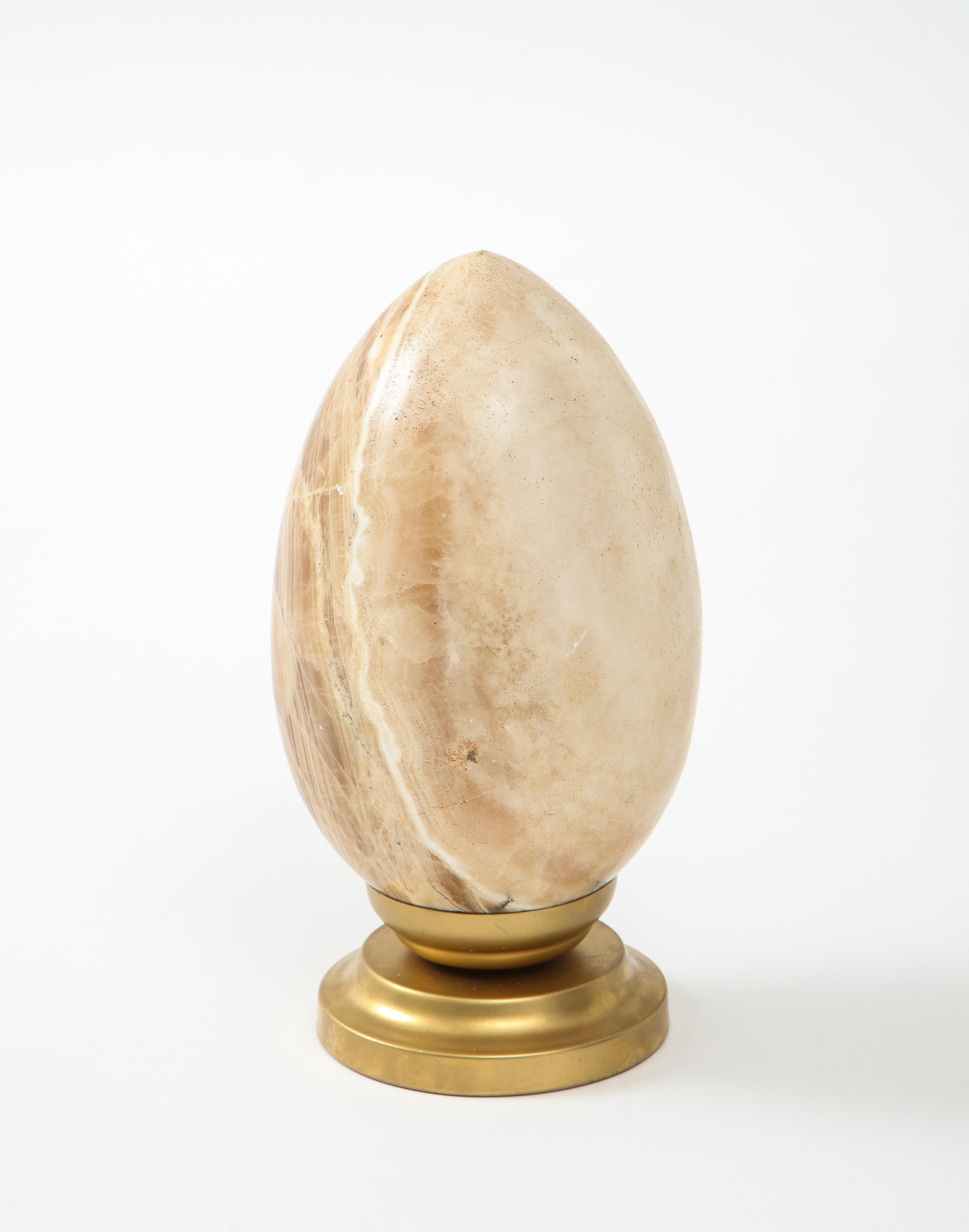 Late 20th Century Large Natural Stone Onyx Egg Mounted on a Metal Stand  For Sale