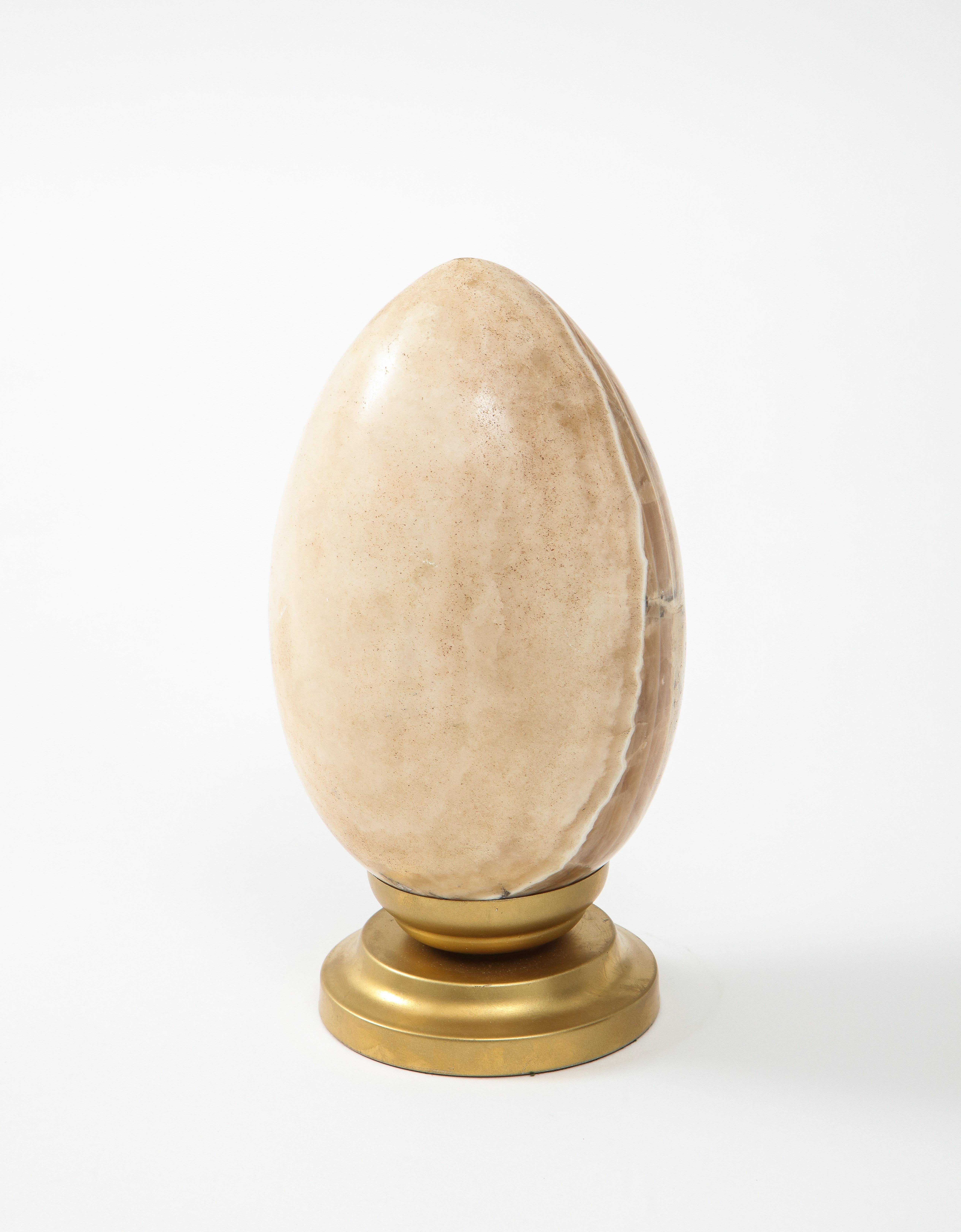 Large Natural Stone Onyx Egg Mounted on a Metal Stand  For Sale 1