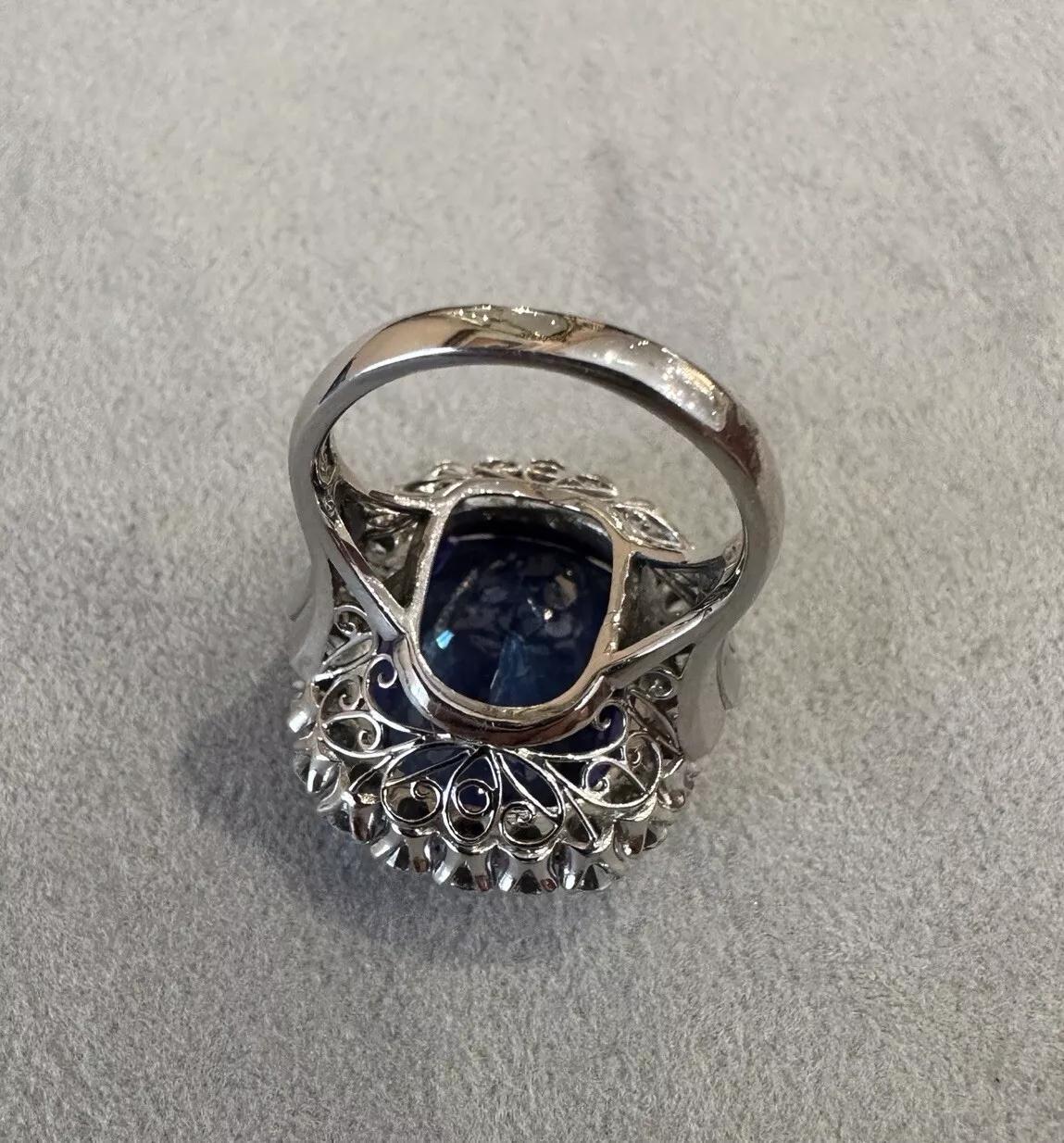 GIA 14,47 Karat Tansanit und Diamant Cocktail-Ring in Platin Damen im Angebot