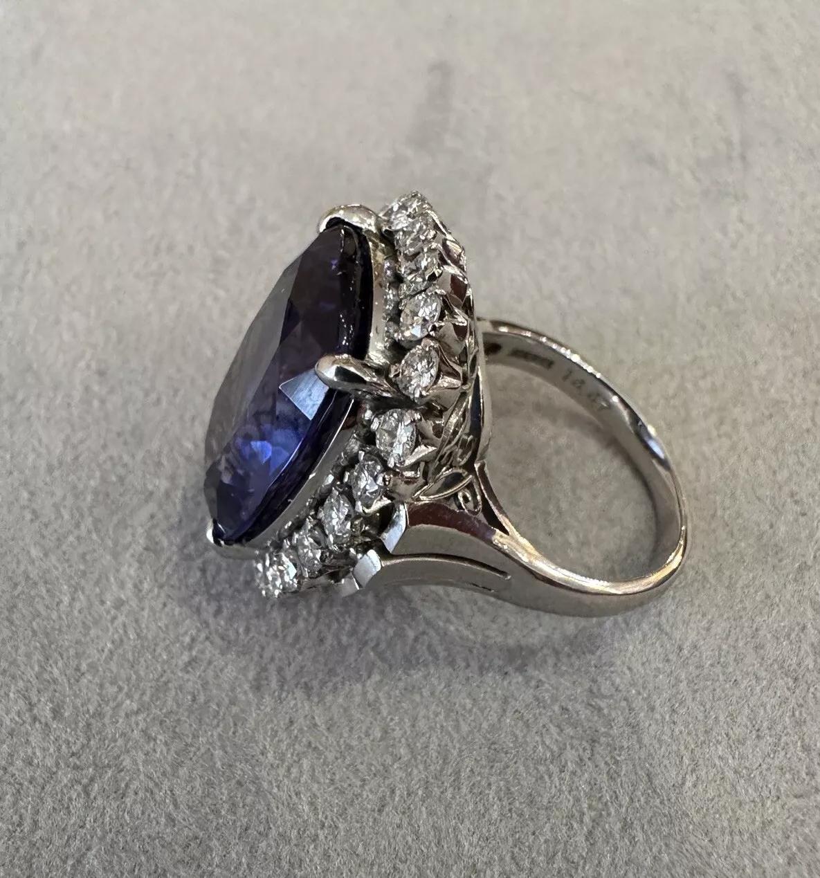 GIA 14,47 Karat Tansanit und Diamant Cocktail-Ring in Platin im Angebot 1