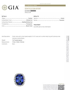 GIA 14.47 carat Tanzanite and Diamond Cocktail Ring in Platinum