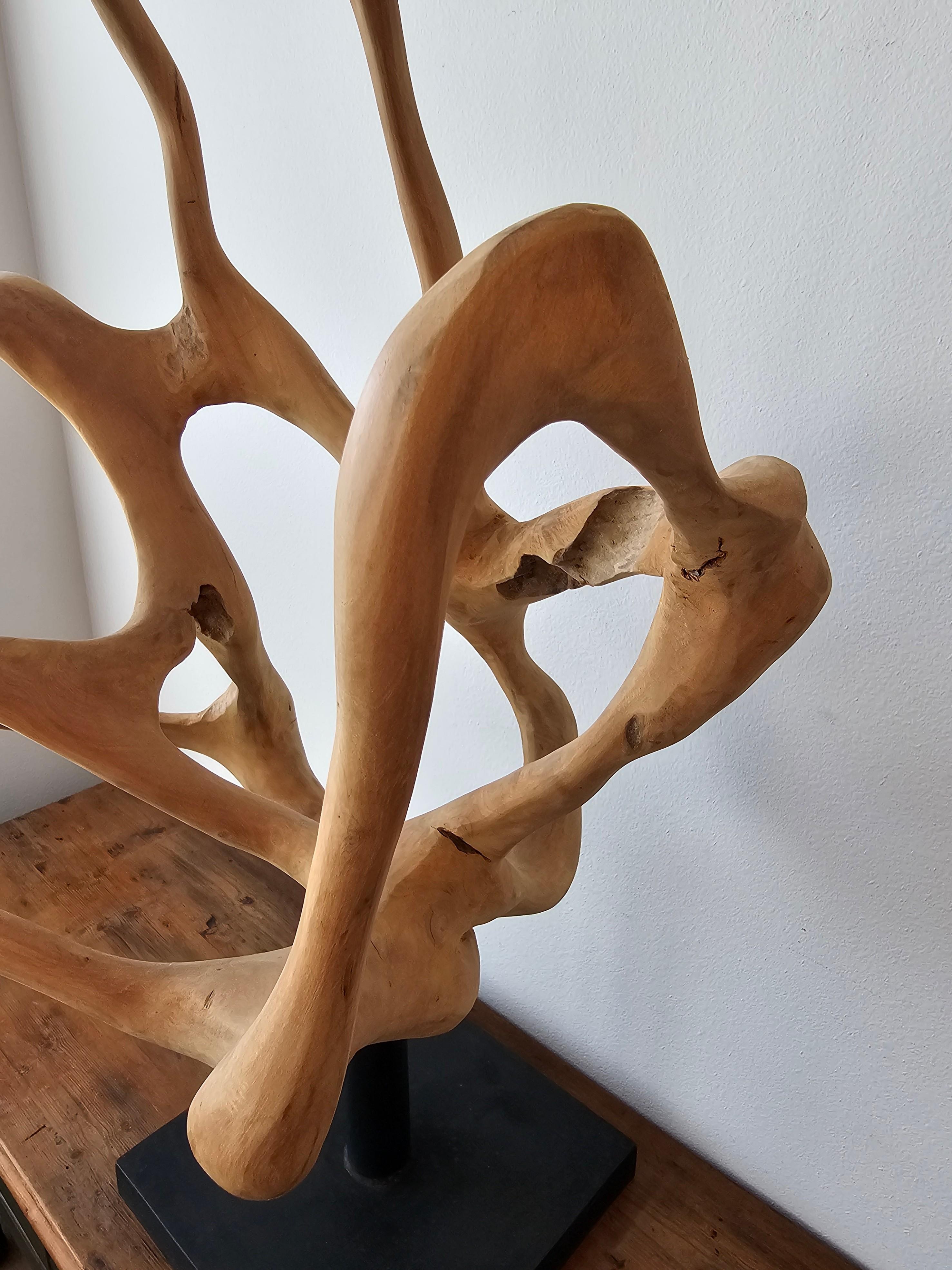 Escultura grande de madera de raíz de teca natural en venta 5