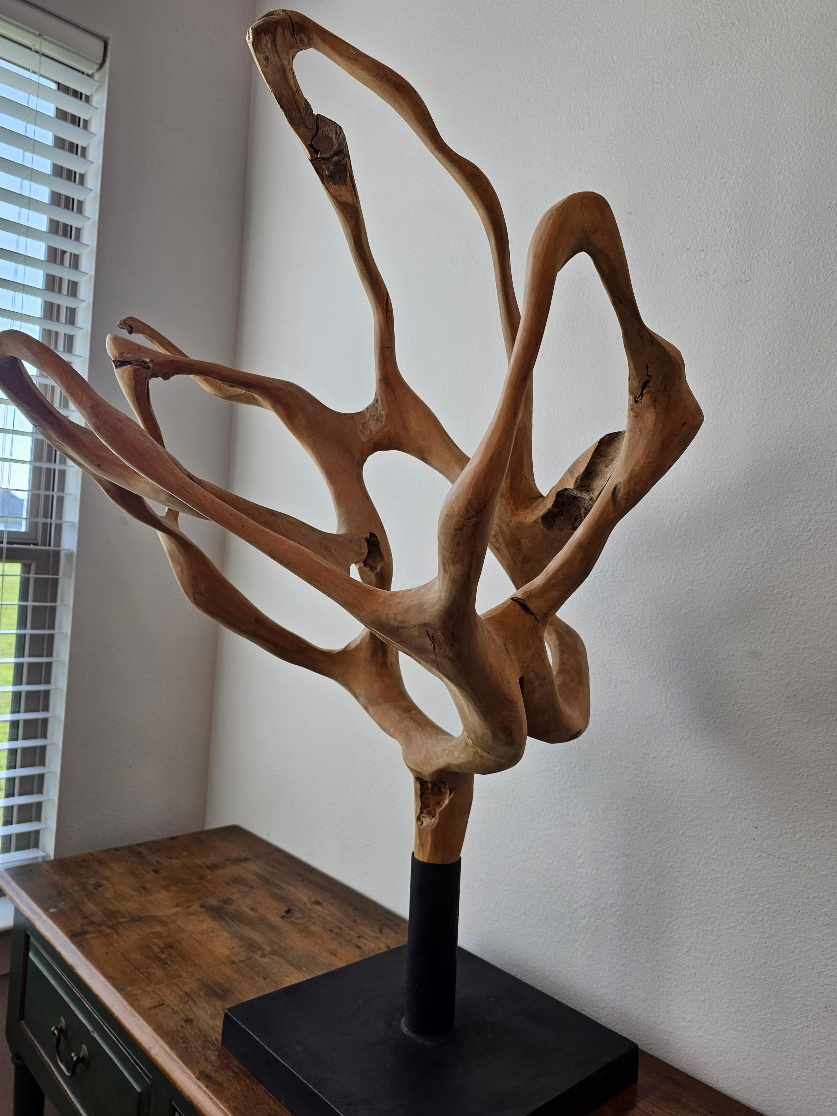 Escultura grande de madera de raíz de teca natural en venta 11