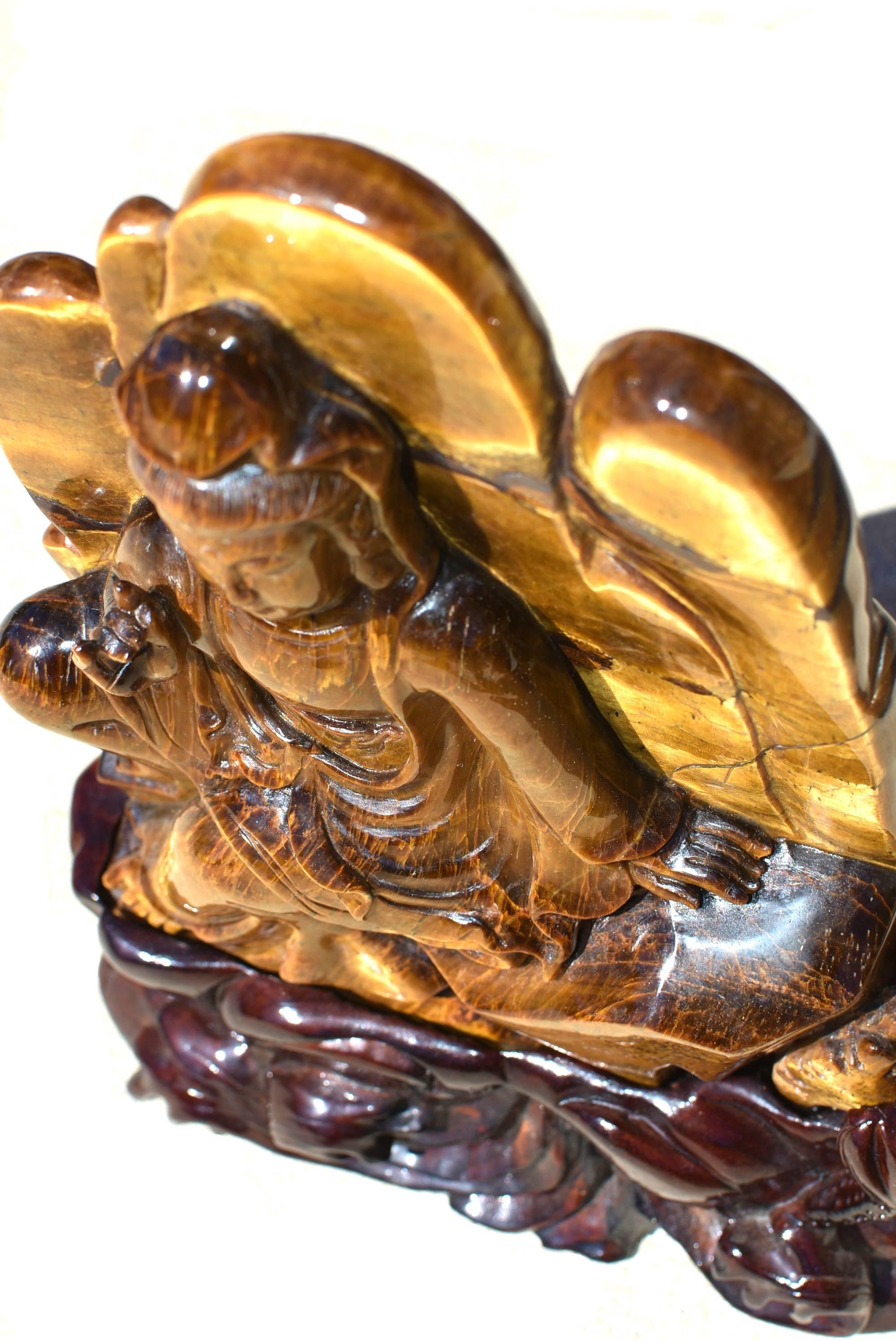 Large Natural Tiger's Eye Kwan Yin Buddha Statue 10