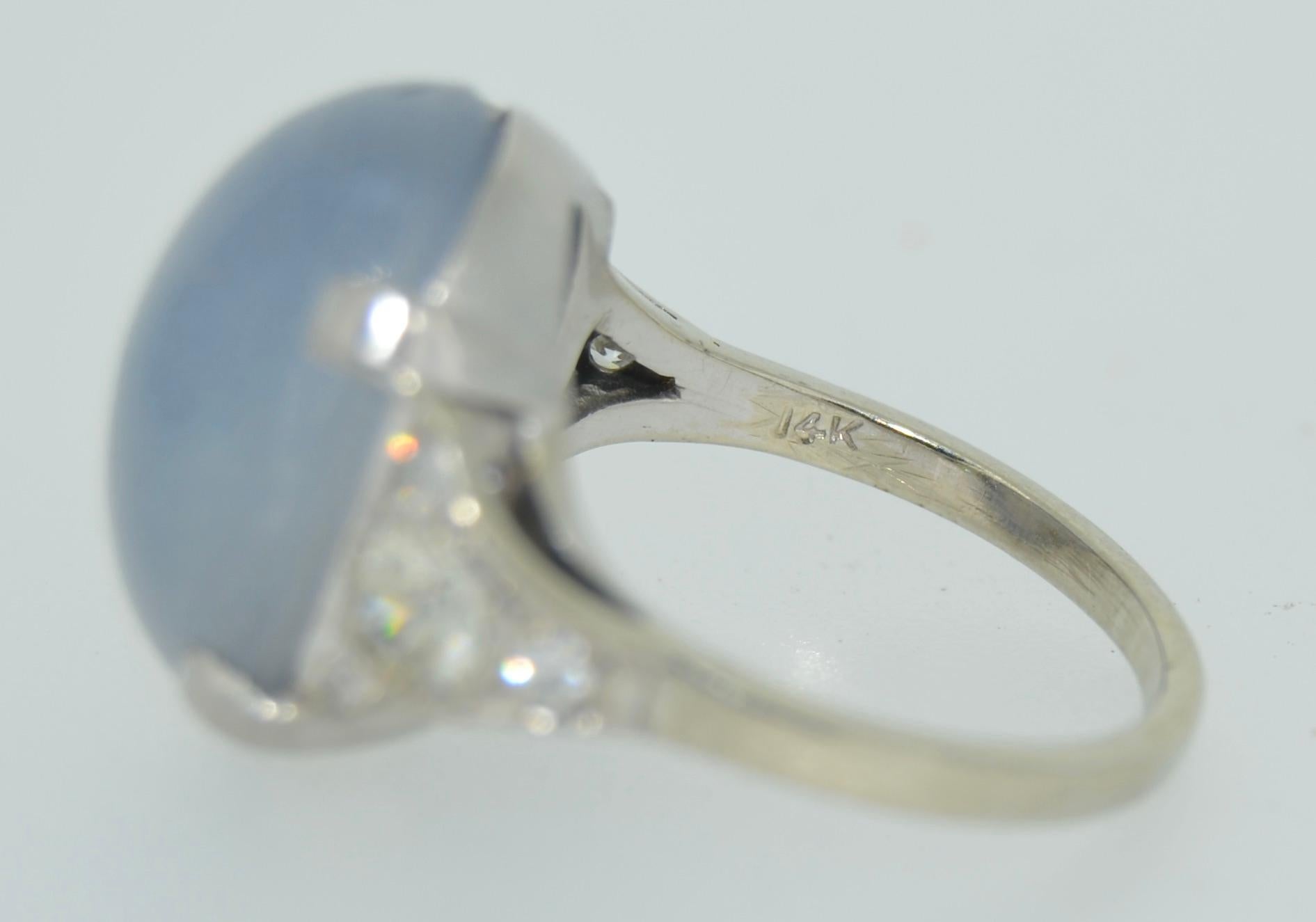 Large Natural Untreated 23+ Carat Star Sapphire & Diamond Ring 14K For Sale 1