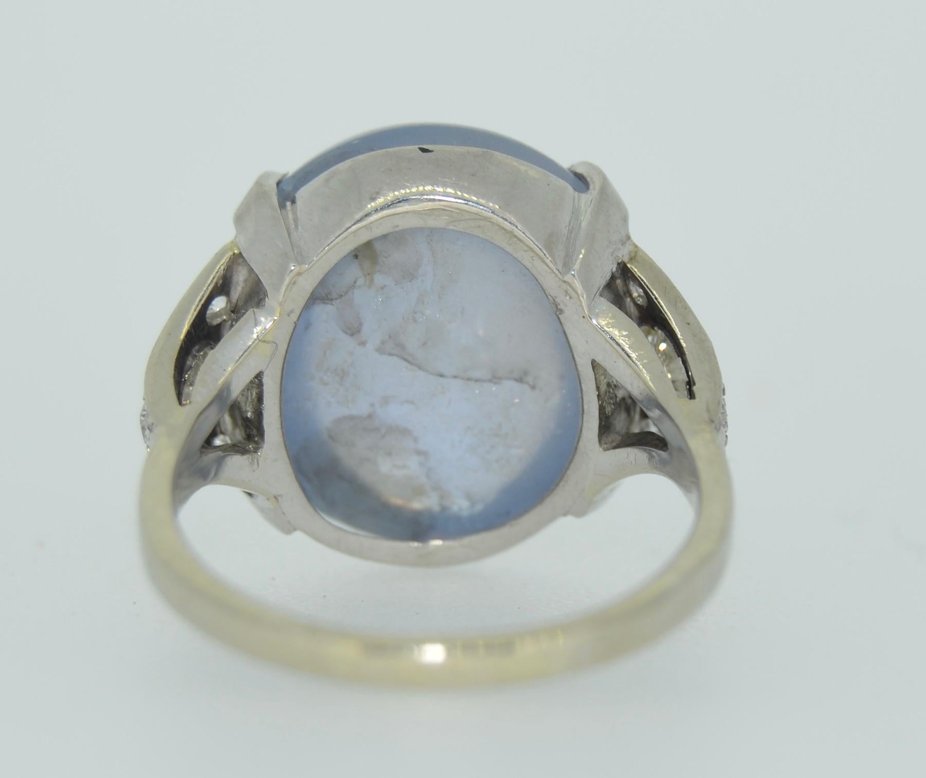 Large Natural Untreated 23+ Carat Star Sapphire & Diamond Ring 14K For Sale 2