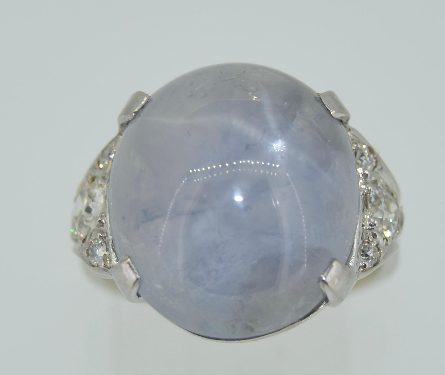 Art Deco Large Natural Untreated 23+ Carat Star Sapphire & Diamond Ring 14K For Sale