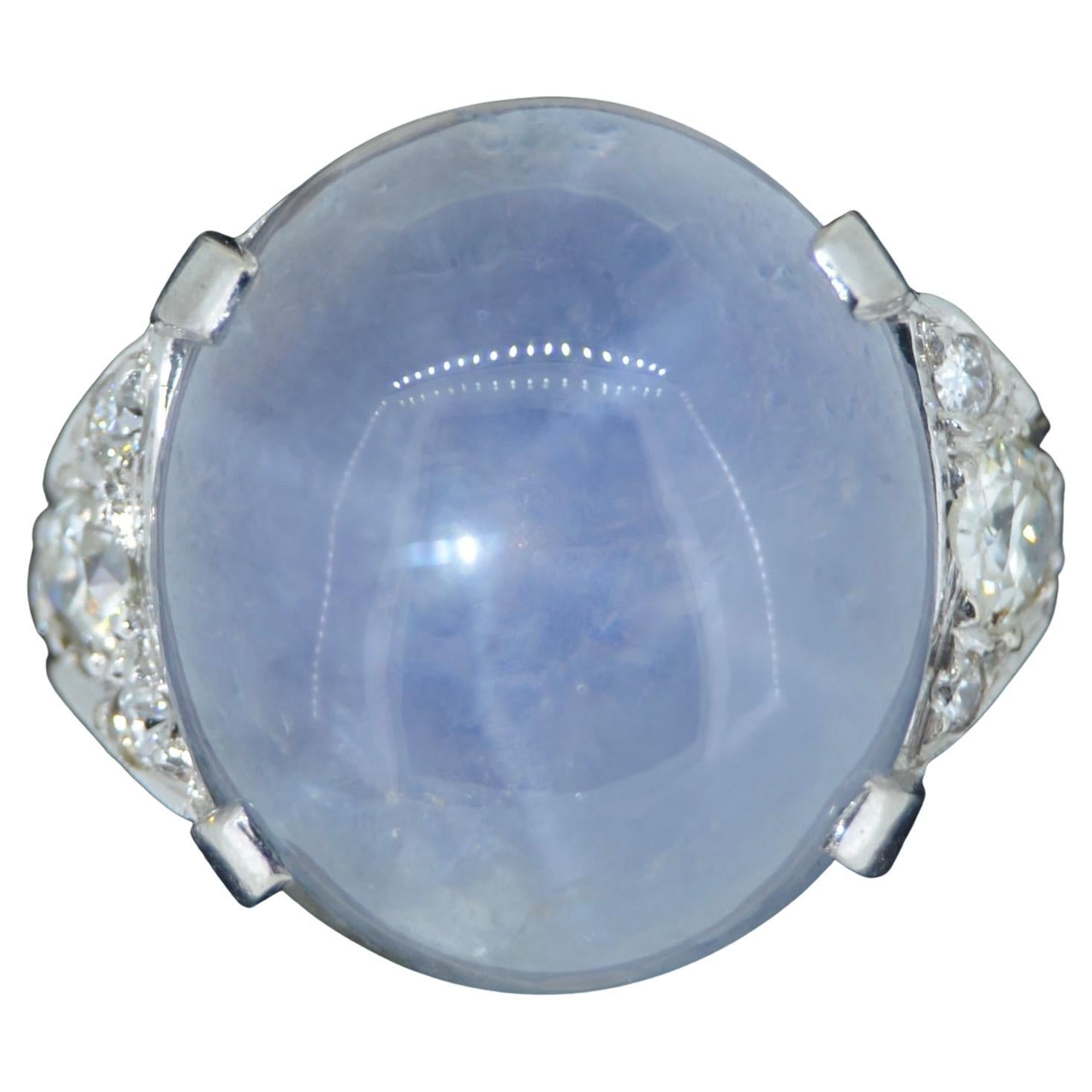 Large Natural Untreated 23+ Carat Star Sapphire & Diamond Ring 14K For Sale
