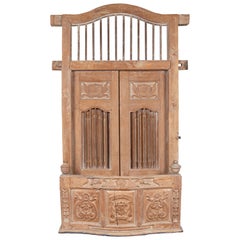 Large Natural Wood Bonnet Top Window Balcony with Hand Carved Foliage Motifs