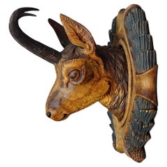 Large Naturalistic Black Forest Carved Chamois Head, ca. 1930s