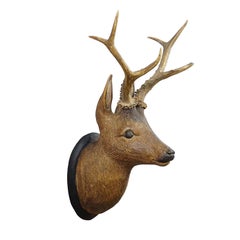 Large Naturalistic Black Forest Carved Deer Head, ca. 1930s