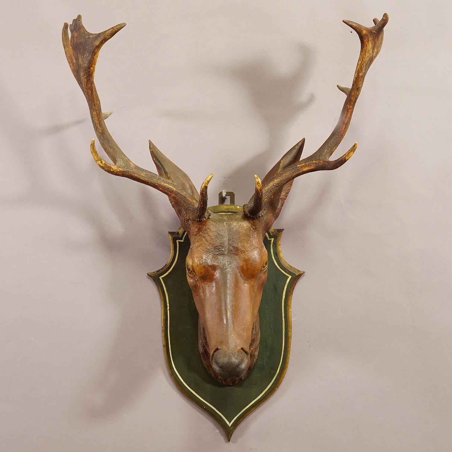 Antler Large Naturalistic Black Forest Carved Fallow Deer Head, circa 1910