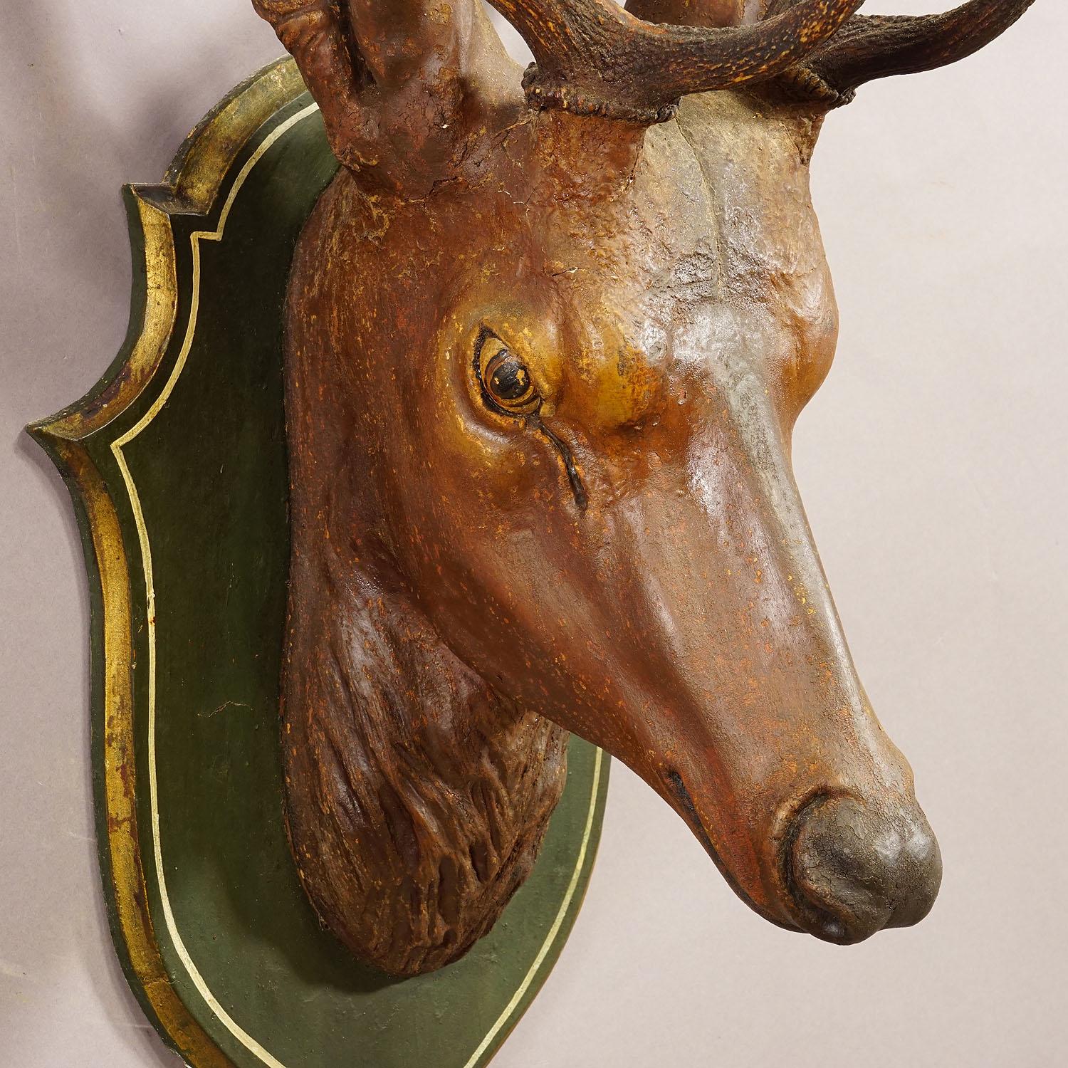 German Large Naturalistic Black Forest Carved Fallow Deer Head, circa 1910