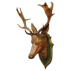 Antique Large Naturalistic Black Forest Carved Fallow Deer Head, circa 1910