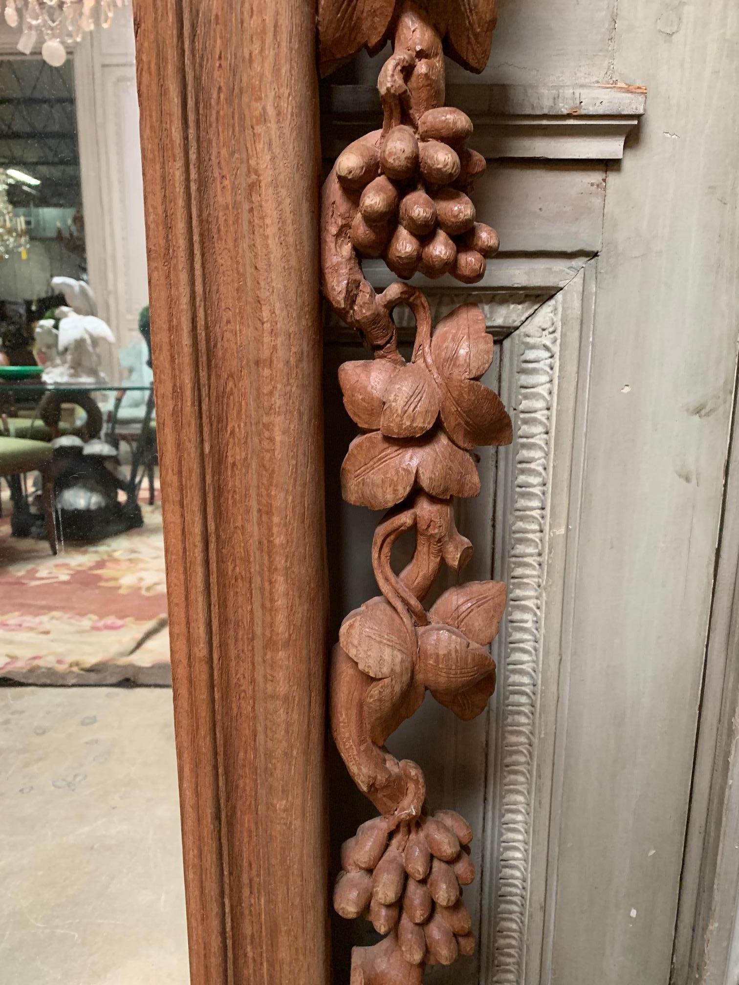 Large Naturalistic Carved Grape Cluster Trumeau Mirror For Sale 2